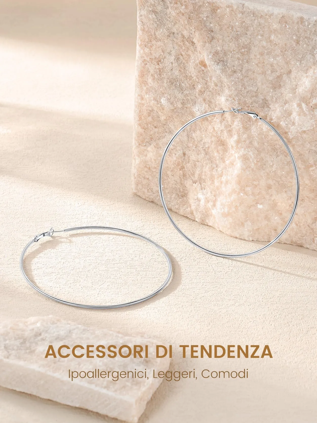 GoldChic Orecchini Cerchio Grande 90mm Argento in Acciaio Inox - immagine 5