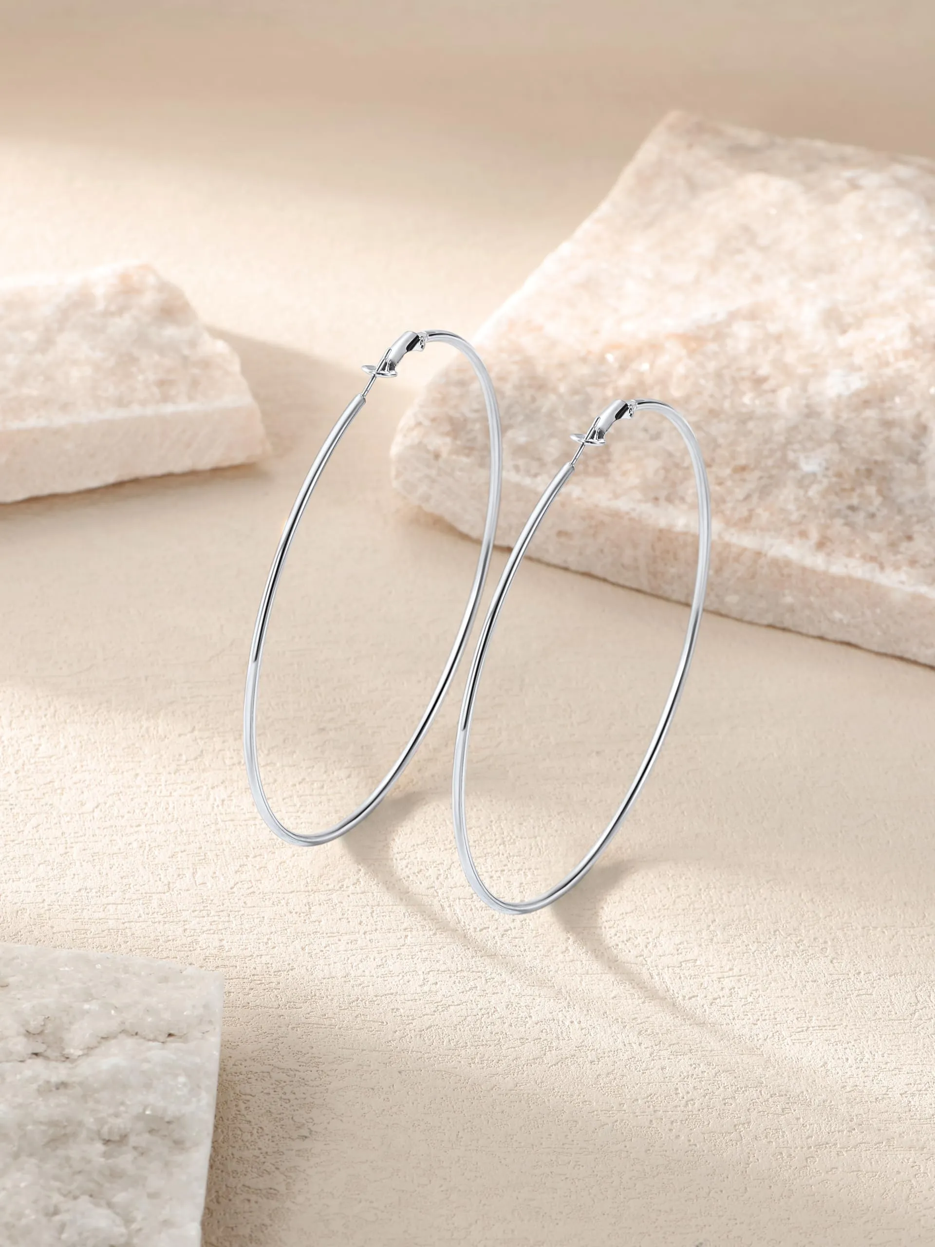 GoldChic Orecchini Cerchio Grande 90mm Argento in Acciaio Inox - immagine 7