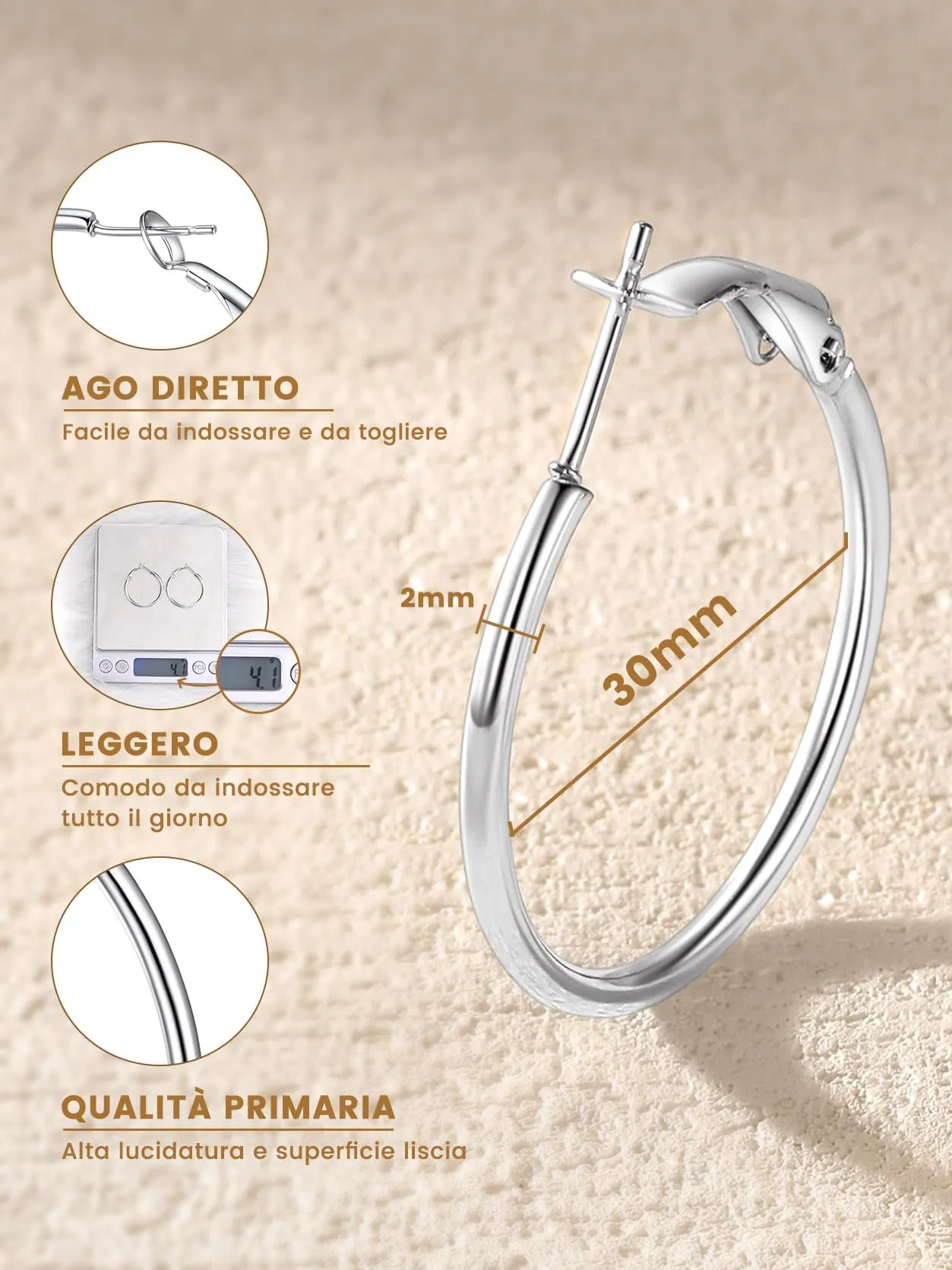 GoldChic Orecchini Cerchio Piccolo 30mm Argento in Acciaio Inox - immagine 7