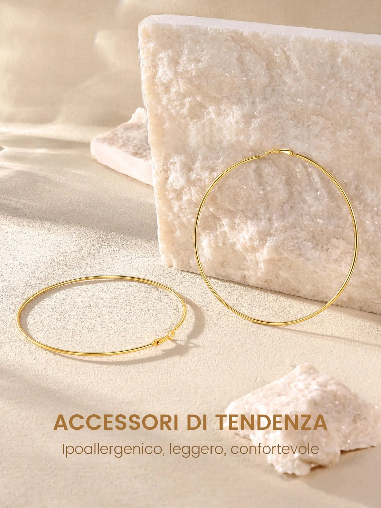 GoldChic Orecchini Cerchio Grande 100mm Oro in Acciaio Inox - immagine 4