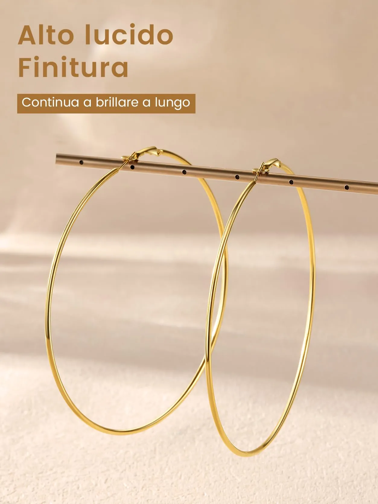GoldChic Orecchini Cerchio Grande 100mm Oro in Acciaio Inox - immagine 5