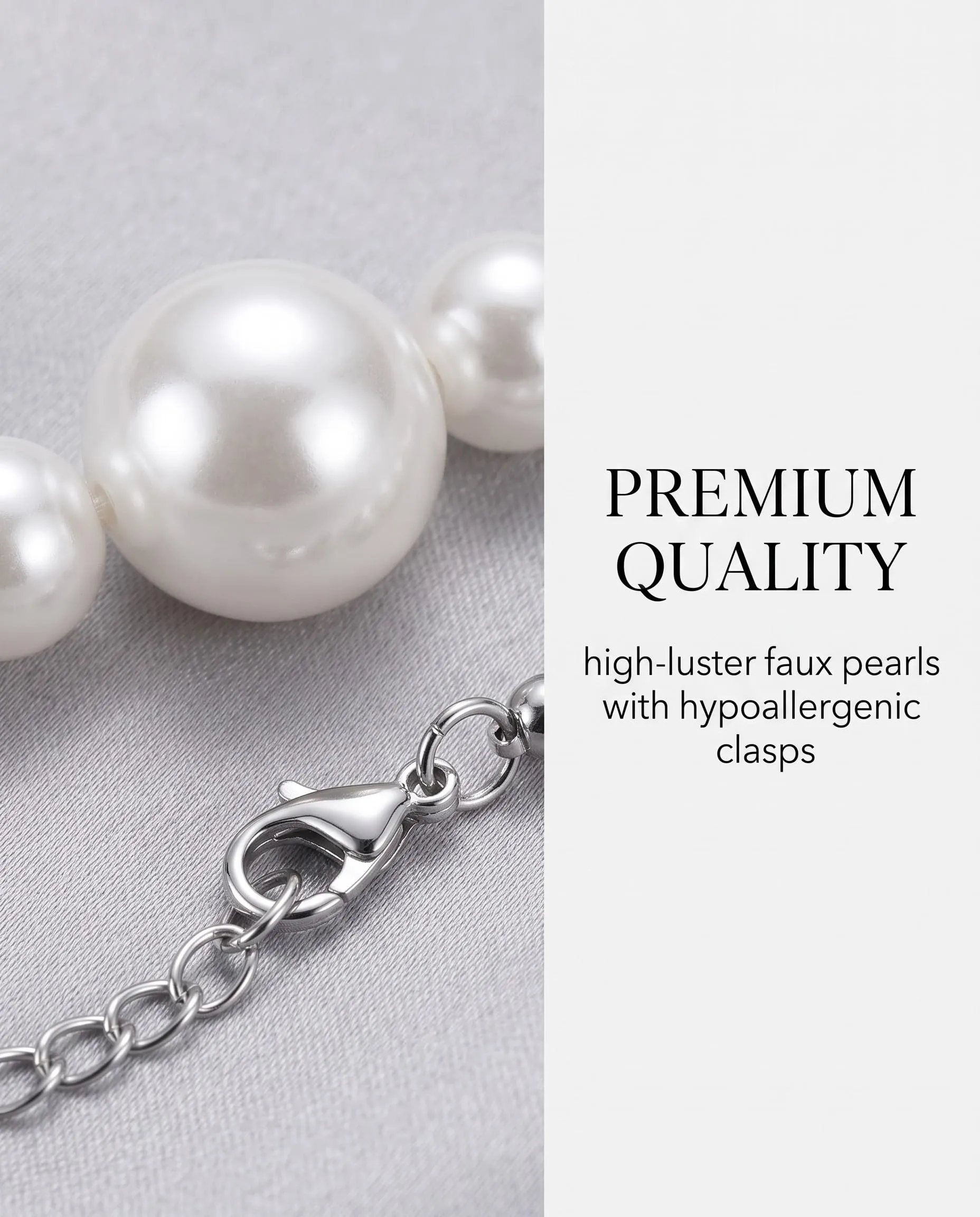 GVOXIS Set di 6 perline finte, collana con perle artificiali, set di orecchini da donna, regalo per compleanni, anniversari, San Valentino, festa della mamma, fidanzamento, matrimonio (bianco) - immagine 4