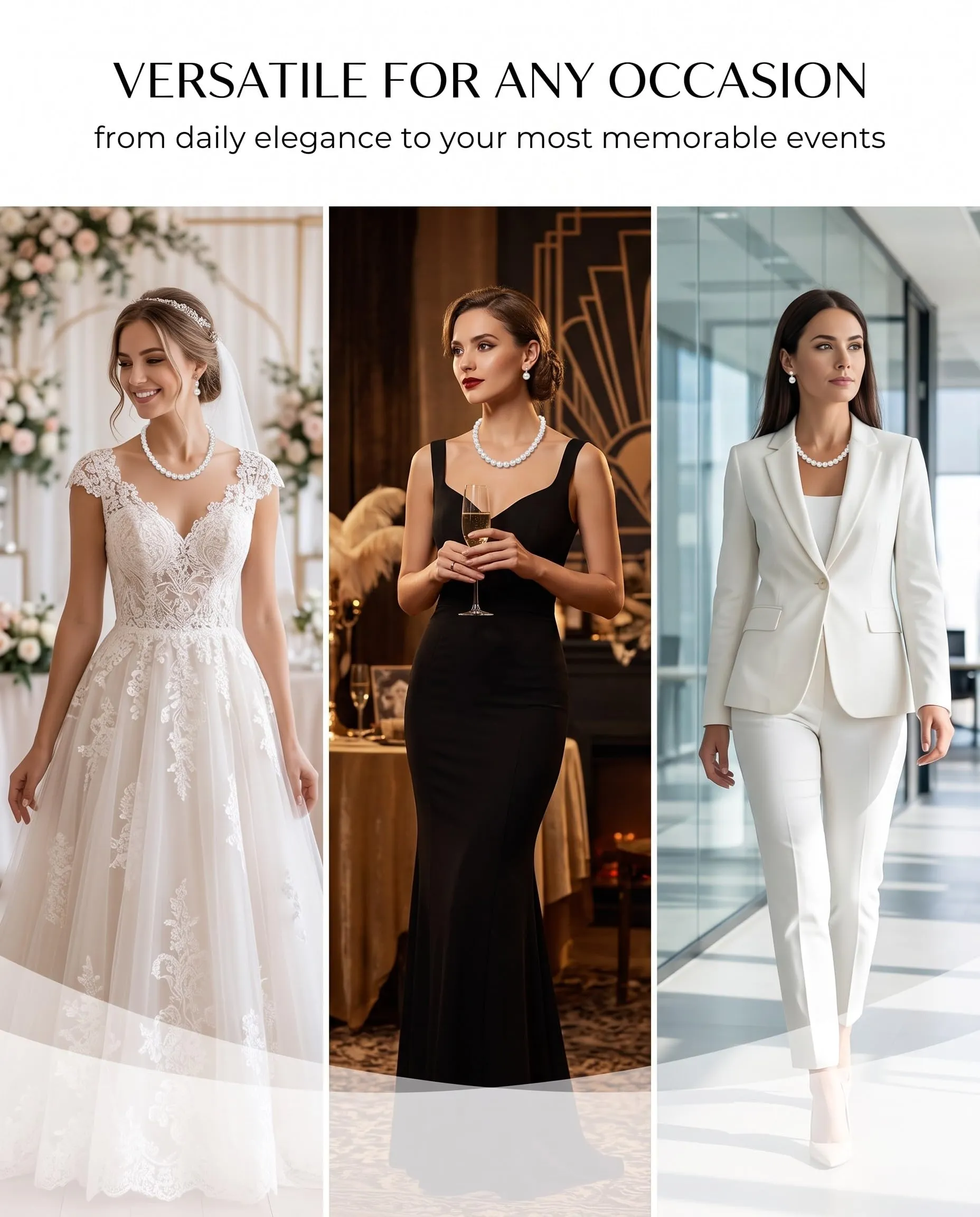 GVOXIS Set di 6 perline finte, collana con perle artificiali, set di orecchini da donna, regalo per compleanni, anniversari, San Valentino, festa della mamma, fidanzamento, matrimonio (bianco) - immagine 5