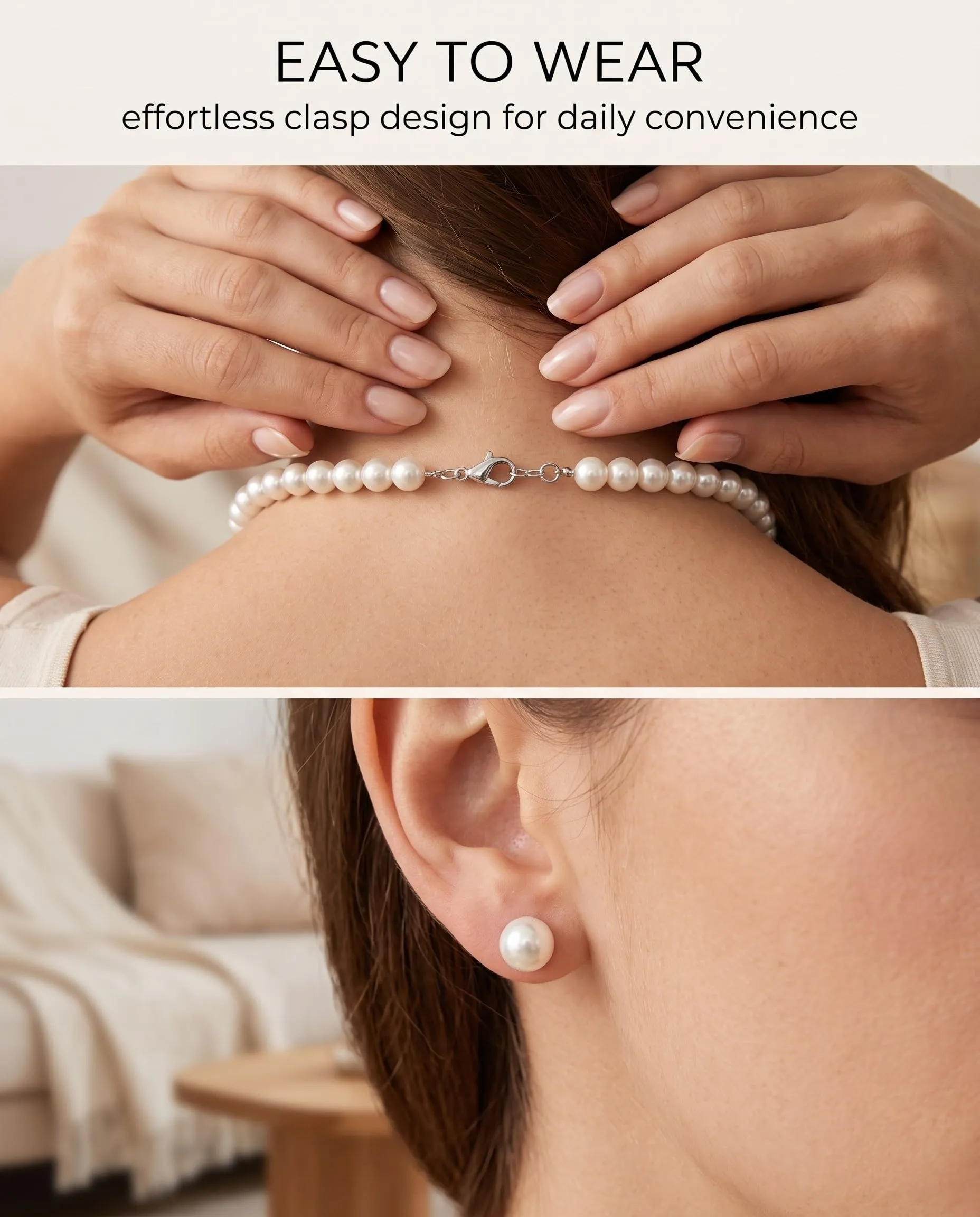 GVOXIS Set di 6 perline finte, collana con perle artificiali, set di orecchini da donna, regalo per compleanni, anniversari, San Valentino, festa della mamma, fidanzamento, matrimonio (bianco) - immagine 7