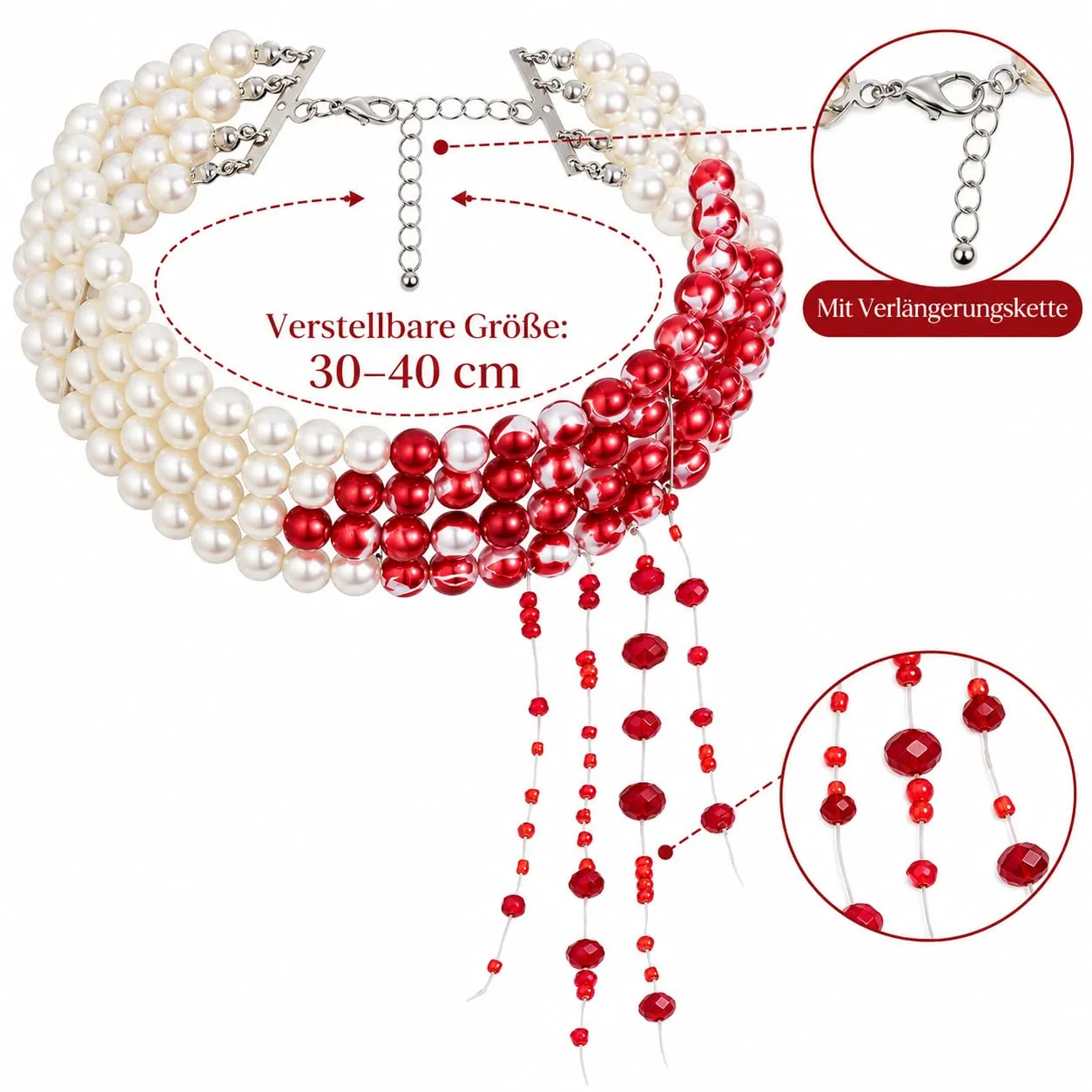 Czdtq Set di gioielli con collana di perle insanguinate che gocciano di - immagine 2