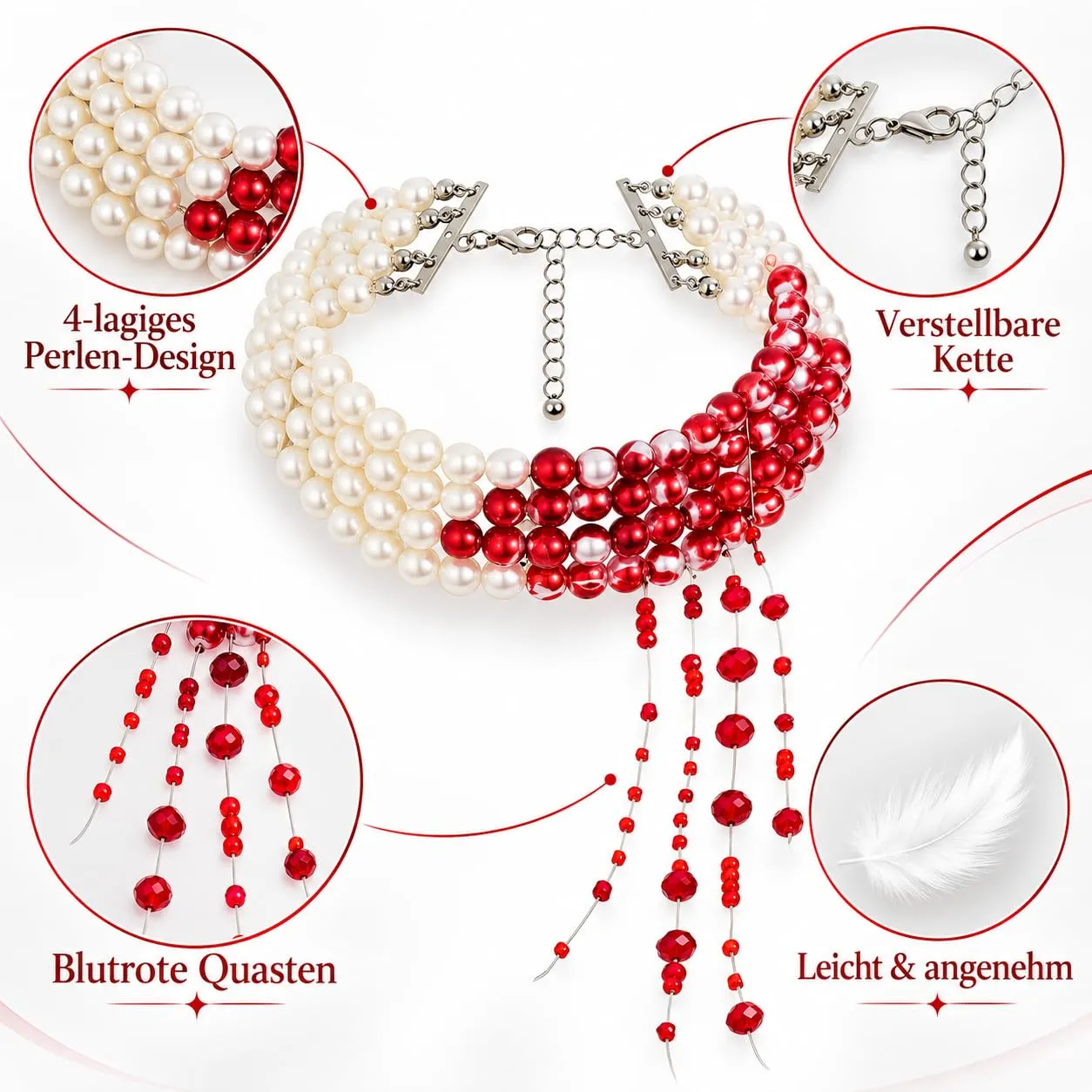 Czdtq Set di gioielli con collana di perle insanguinate che gocciano di - immagine 3