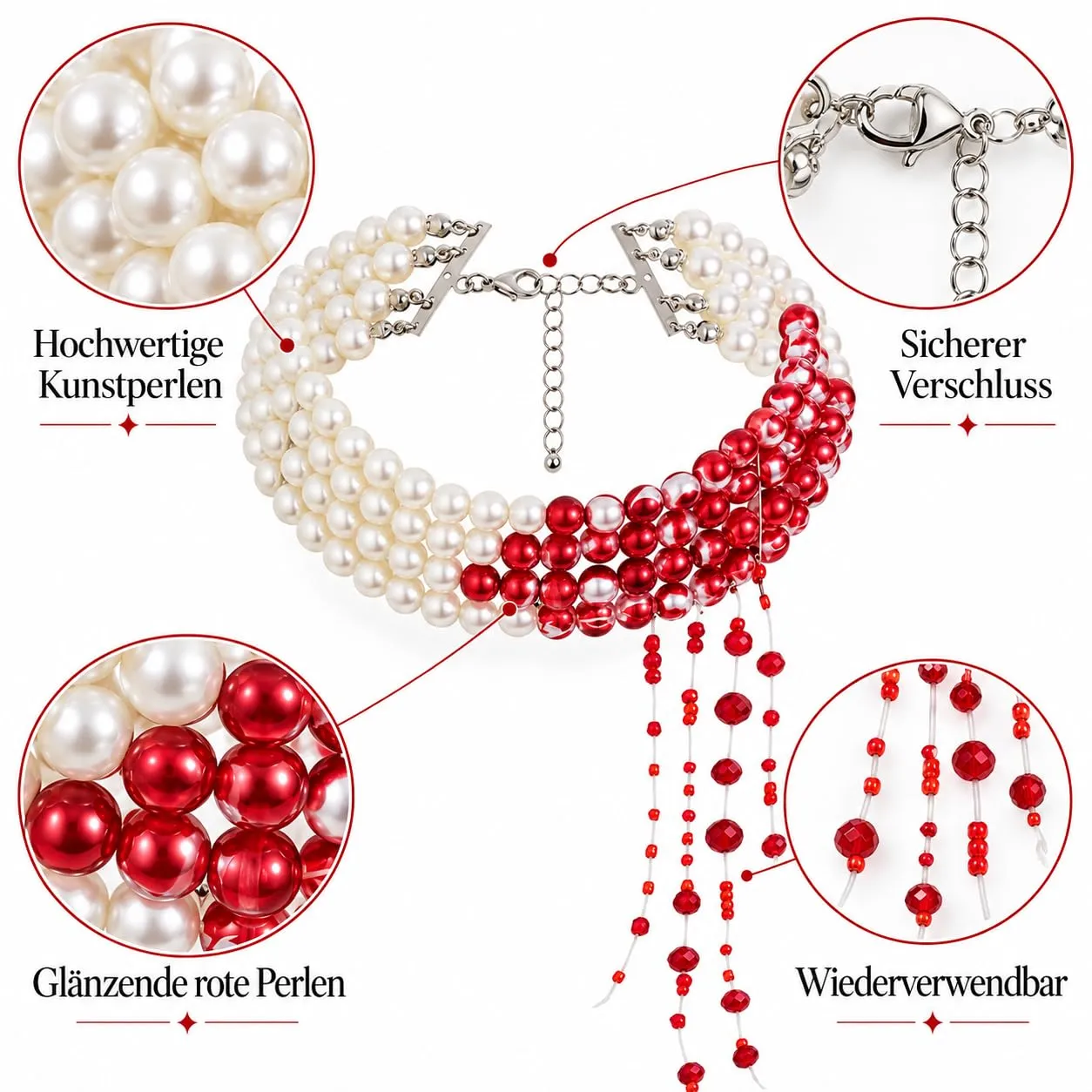 Czdtq Set di gioielli con collana di perle insanguinate che gocciano di - immagine 6