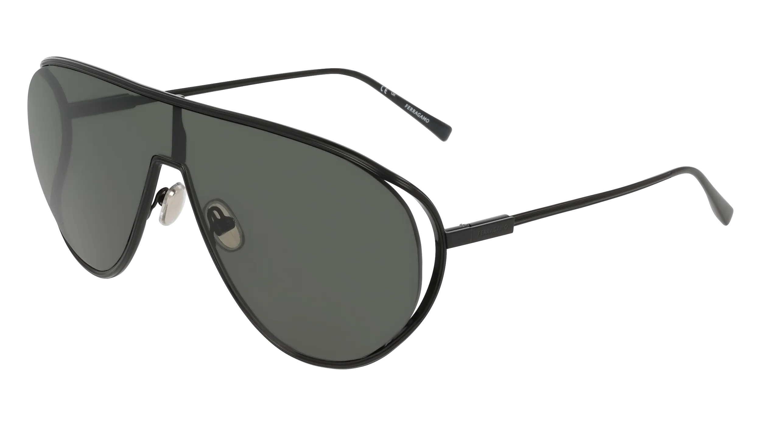 Ferragamo SF323S 001 Occhiali da sole Metallo Nero Pilot Normale - immagine 1