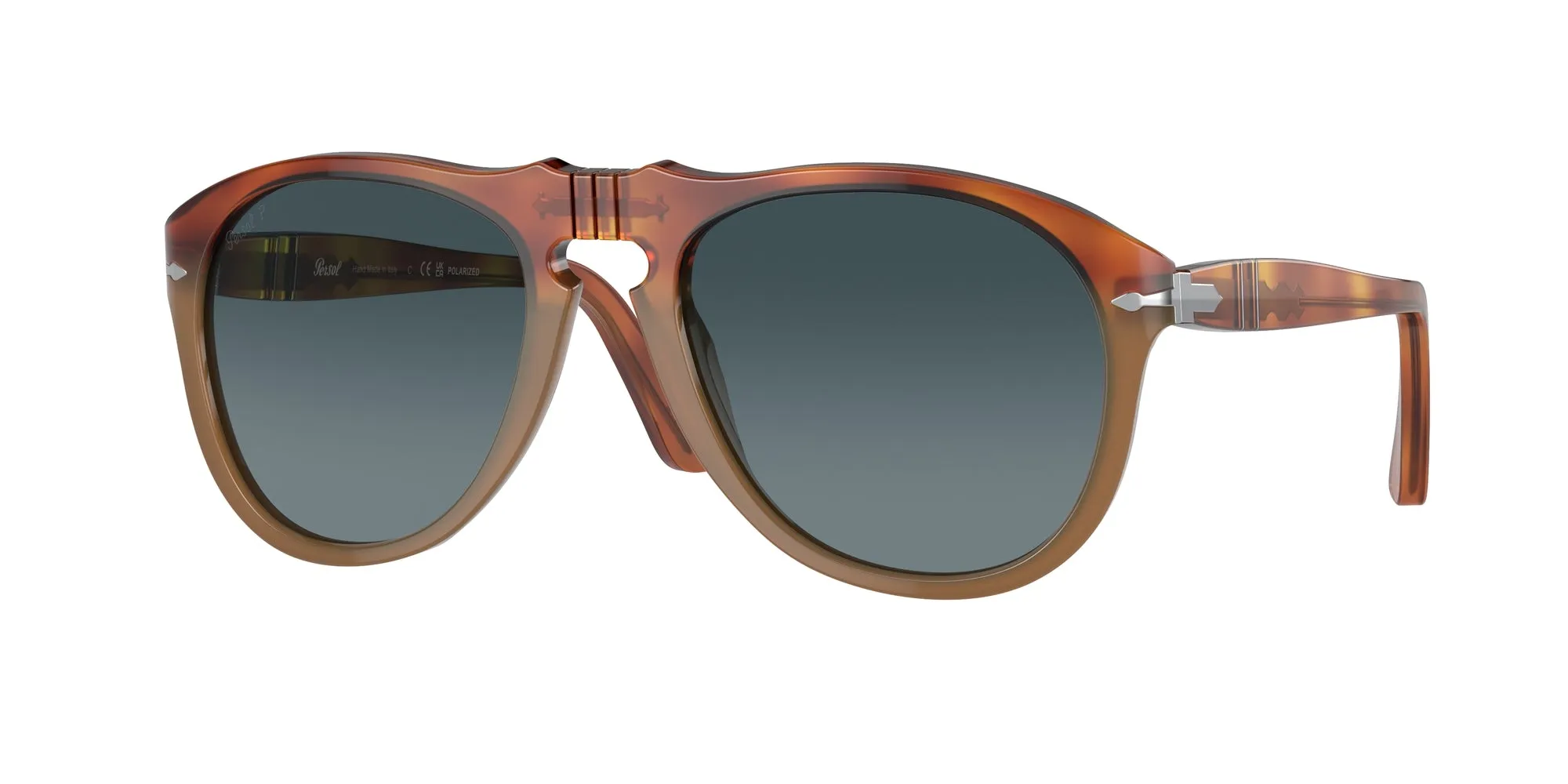 Persol PO0649 1025S3 Occhiali da sole Acetato Havana Blu Pilot Polarizzata Sfumato - immagine 1