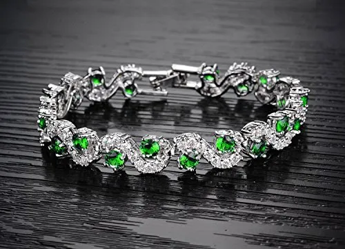 Crystalline Azuria Donna 18ct Placcato Oro Bianco Rotondo Verde Smeraldo simulato Cristalli di Zirconi Parure Collana con Ciondolo Orecchini Bracciale - immagine 4