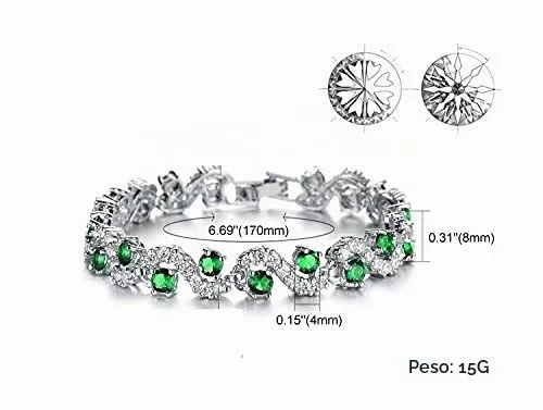 Crystalline Azuria Donna 18ct Placcato Oro Bianco Rotondo Verde Smeraldo simulato Cristalli di Zirconi Parure Collana con Ciondolo Orecchini Bracciale - immagine 5