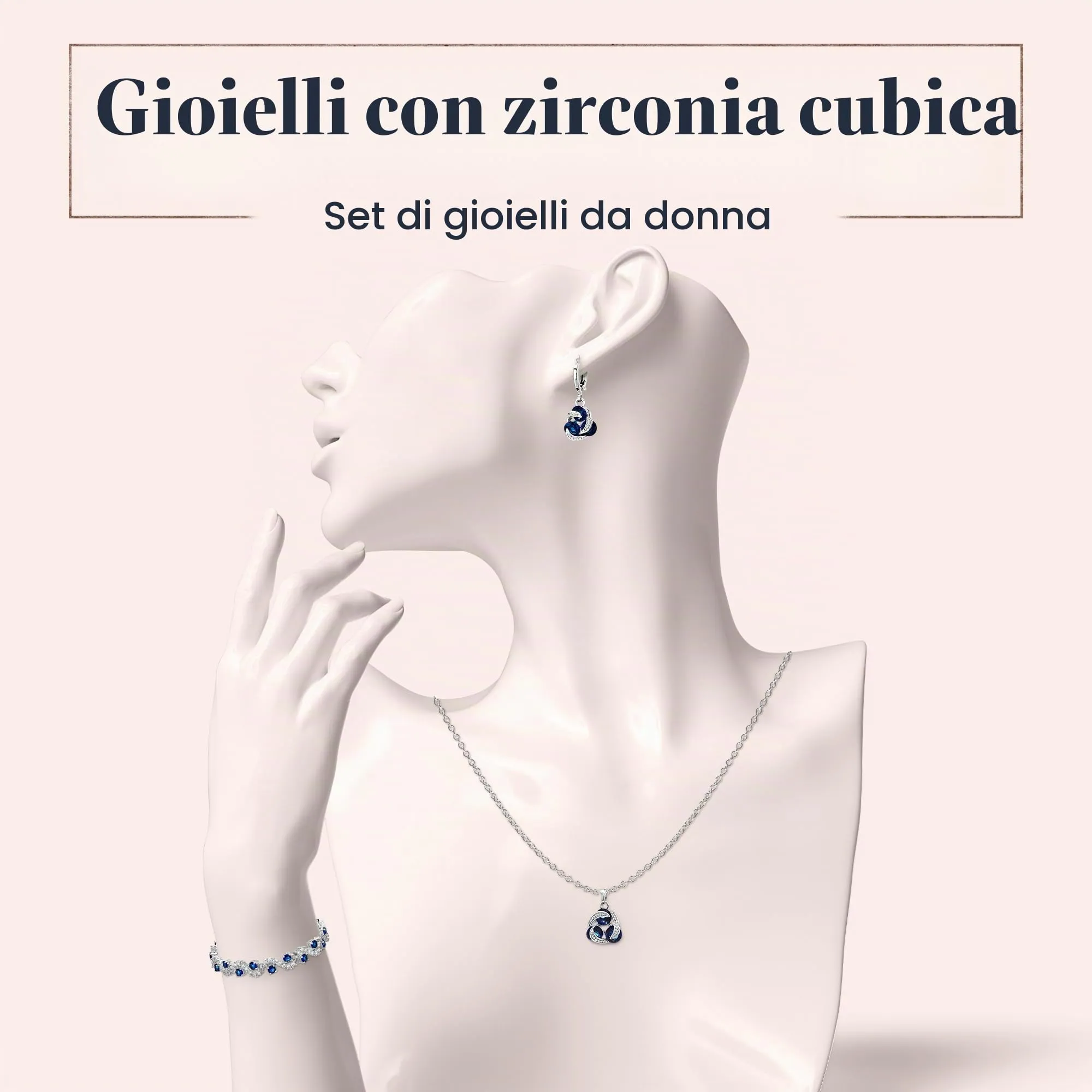 Crystalline Azuria Donna 18ct Placcato Oro Bianco Zaffiro simulato Blu Cristalli di Zirconi Parure Collana con Ciondolo 45 cm Orecchini Bracciale - immagine 2