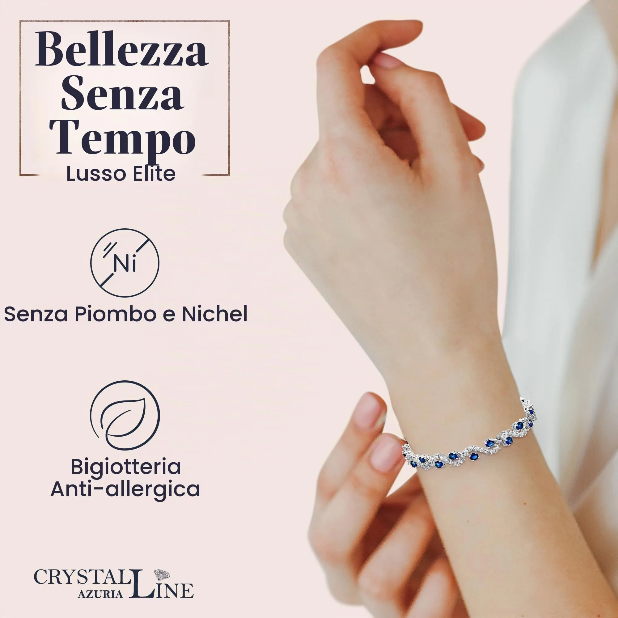 Crystalline Azuria Donna 18ct Placcato Oro Bianco Zaffiro simulato Blu Cristalli di Zirconi Parure Collana con Ciondolo 45 cm Orecchini Bracciale - immagine 3