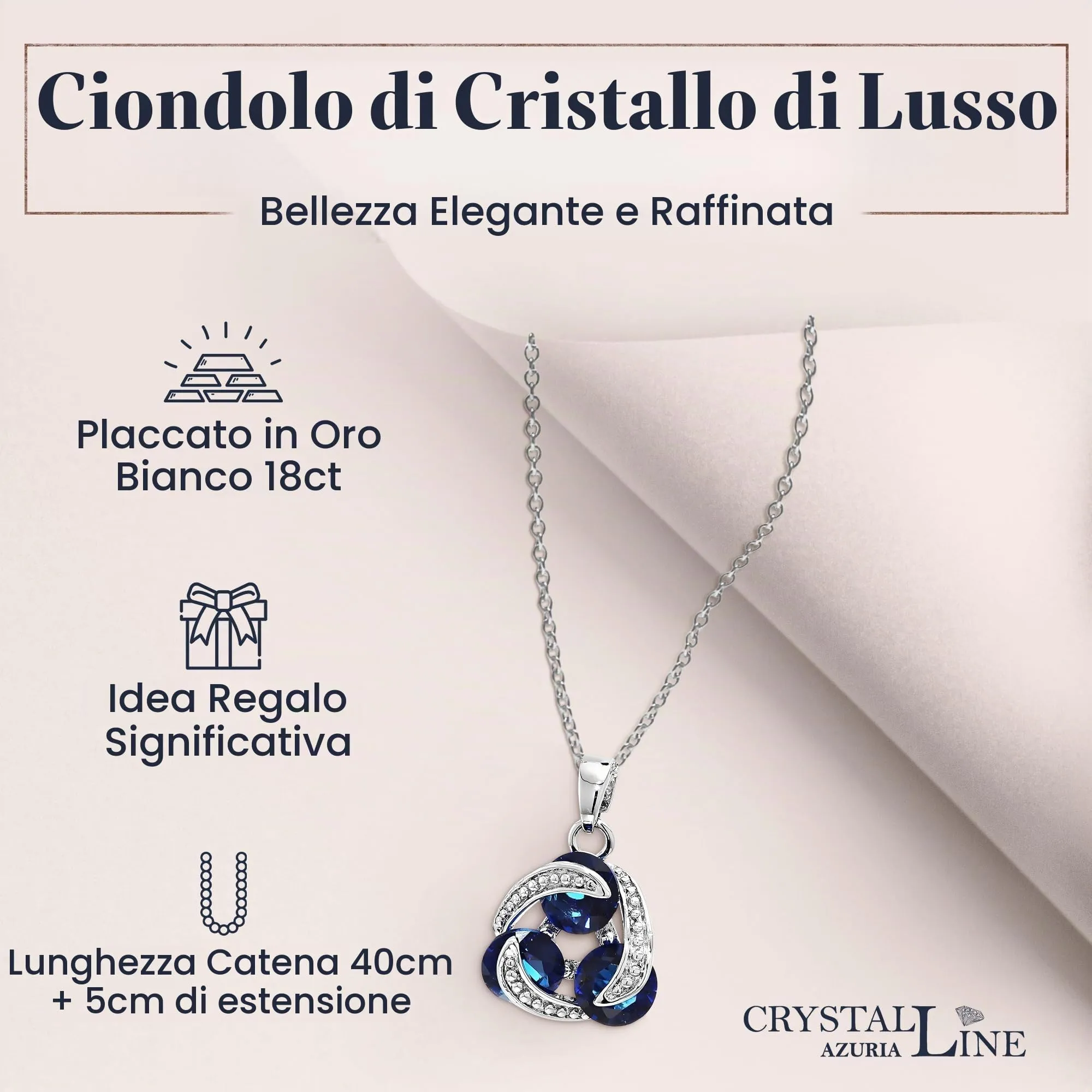 Crystalline Azuria Donna 18ct Placcato Oro Bianco Zaffiro simulato Blu Cristalli di Zirconi Parure Collana con Ciondolo 45 cm Orecchini Bracciale - immagine 4