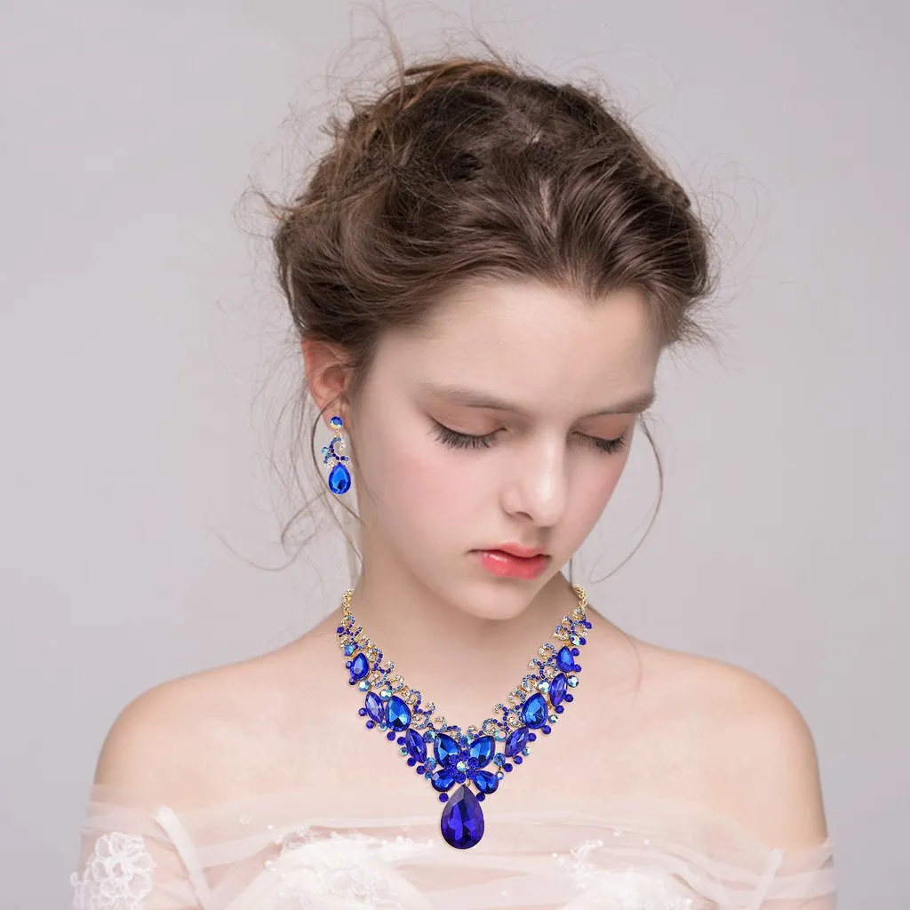 Clearine Donna Parure gioielli-Boemo Boho lacrima Marquise Farfalla Filigrana Collana Ciondola gli orecchini Set Royal Blu Oro-fondo - immagine 2