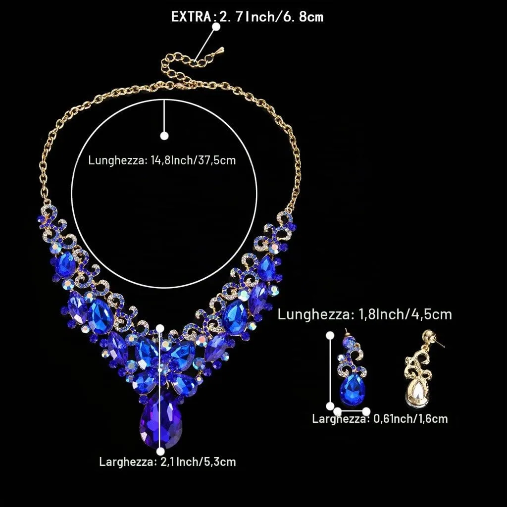 Clearine Donna Parure gioielli-Boemo Boho lacrima Marquise Farfalla Filigrana Collana Ciondola gli orecchini Set Royal Blu Oro-fondo - immagine 4