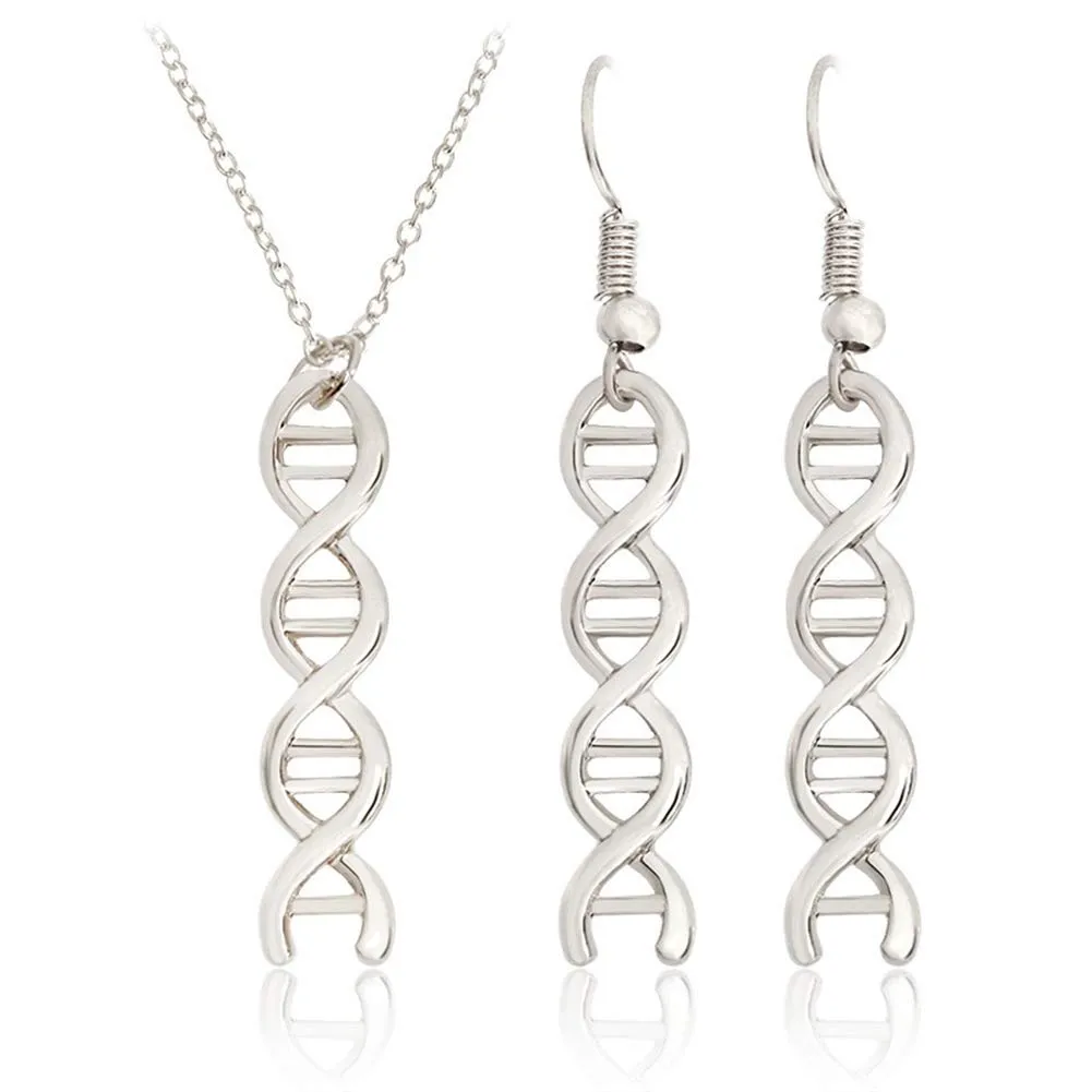HMOOY Infinity Spiral Dna Double Helix Collana Orecchini Set Chimica Scienza Biologia Molecola Ciondolo Set di Gioielli per Studente di Medicina (Silver) - immagine 1
