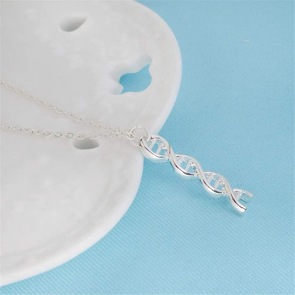 HMOOY Infinity Spiral Dna Double Helix Collana Orecchini Set Chimica Scienza Biologia Molecola Ciondolo Set di Gioielli per Studente di Medicina (Silver) - immagine 3