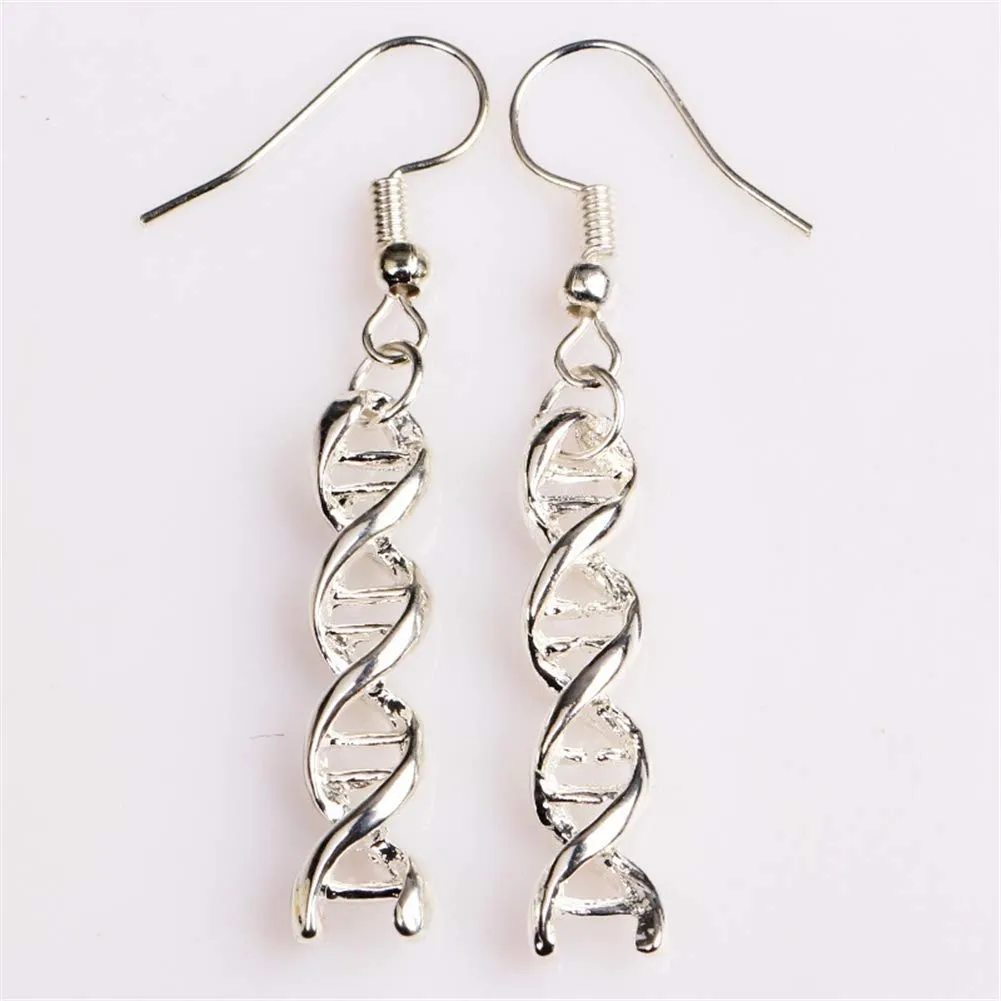 HMOOY Infinity Spiral Dna Double Helix Collana Orecchini Set Chimica Scienza Biologia Molecola Ciondolo Set di Gioielli per Studente di Medicina (Silver) - immagine 4