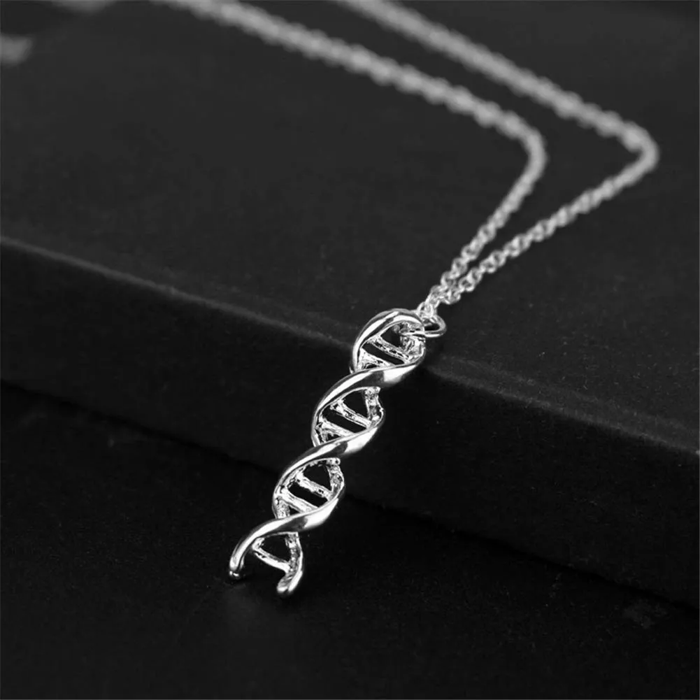 HMOOY Infinity Spiral Dna Double Helix Collana Orecchini Set Chimica Scienza Biologia Molecola Ciondolo Set di Gioielli per Studente di Medicina (Silver) - immagine 5