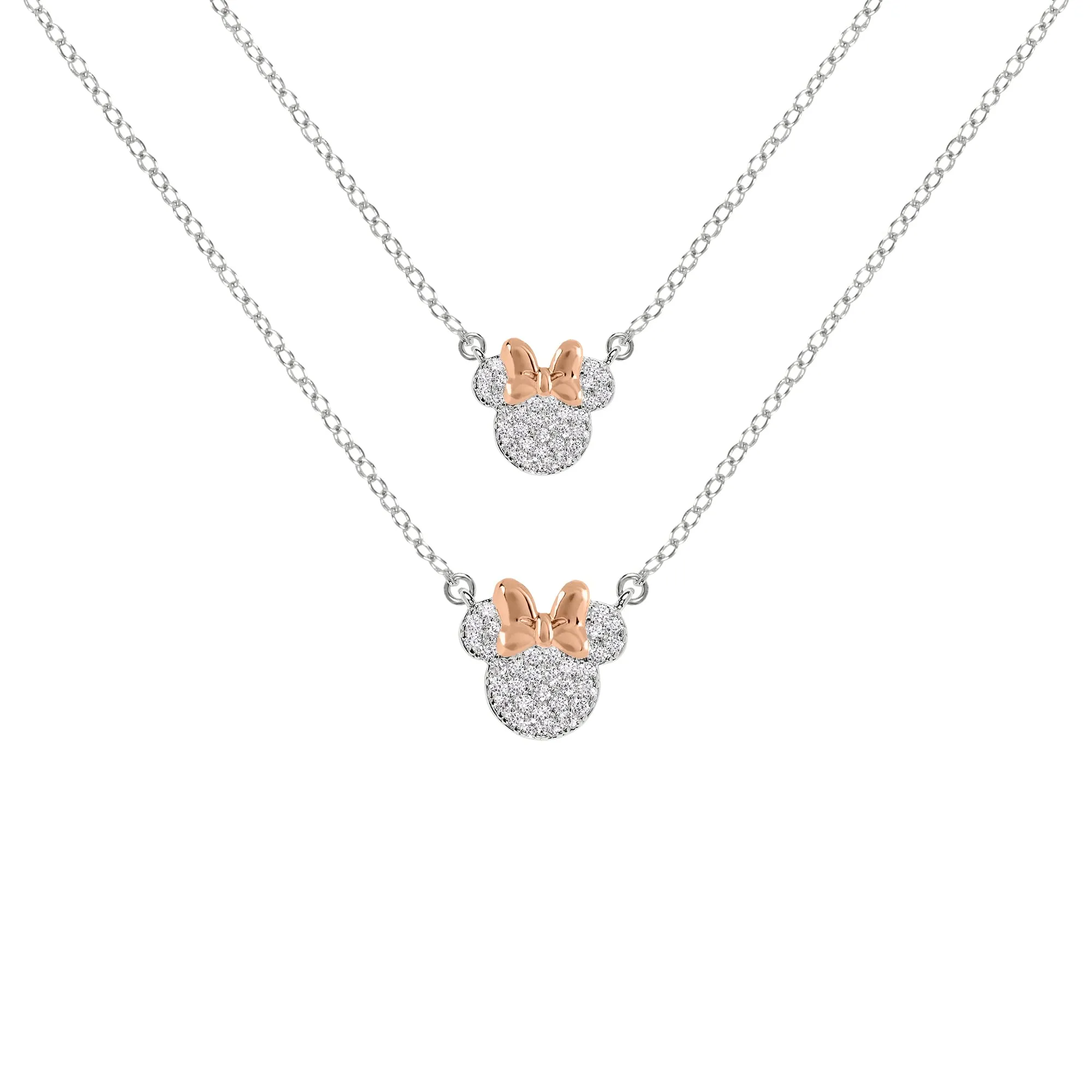 Disney Minnie Mouse - Set di Collana con Pietre cz placcate Due tonalità, Misura Unica, Ottone, Senza Pietre preziose (Minnie Set 2) - immagine 1
