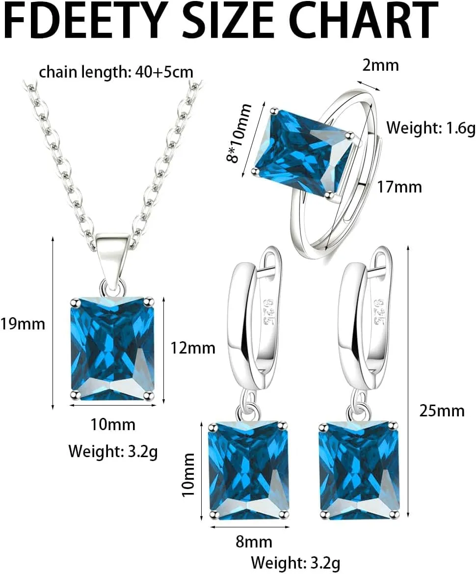 FDEETY 3 Pezzi Parure Gioielli Quadrato Cristallo Collana Orecchini Anello Argento Elegante Donna Set Gioielleria Lusso - immagine 6