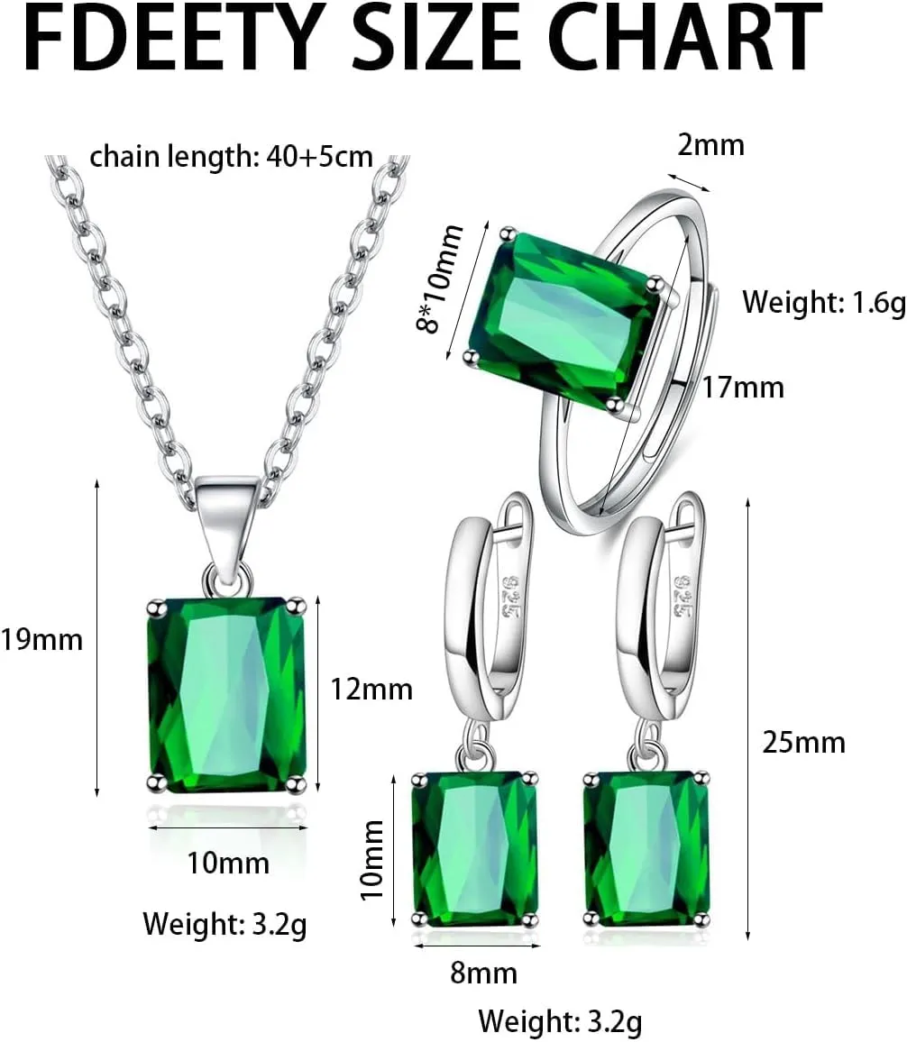 FDEETY 3 Pezzi Parure Gioielli Quadrato Cristallo Collana Orecchini Anello Argento Elegante Donna Set Gioielleria Lusso - immagine 8