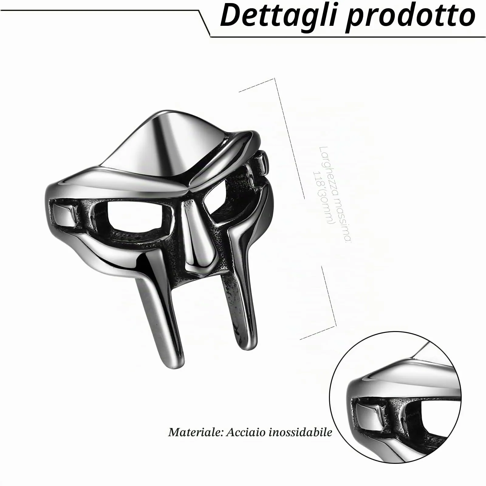 OIDEA Anello Uomo Maschera Spartana in Acciaio, Viking Largo 30 mm - immagine 7