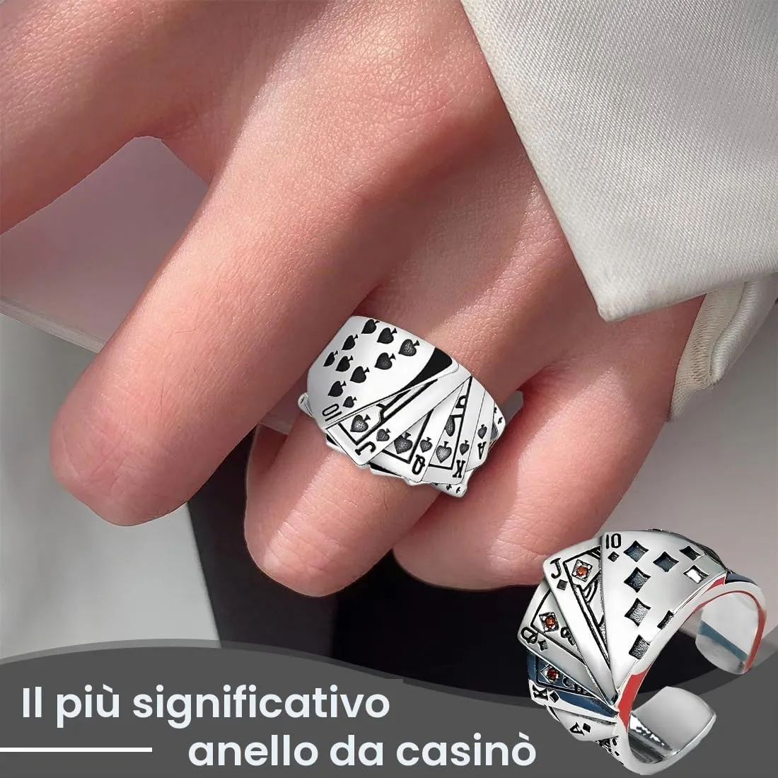 NHPY 2 pezzi Anelli uomo,Anelli a Croce Regolabile, Giocando a carte Anello uomo regolabile,Annelli Regolabili Pollice Uncharted Vintage Semplice Moda Gioielleria Regalo - immagine 4