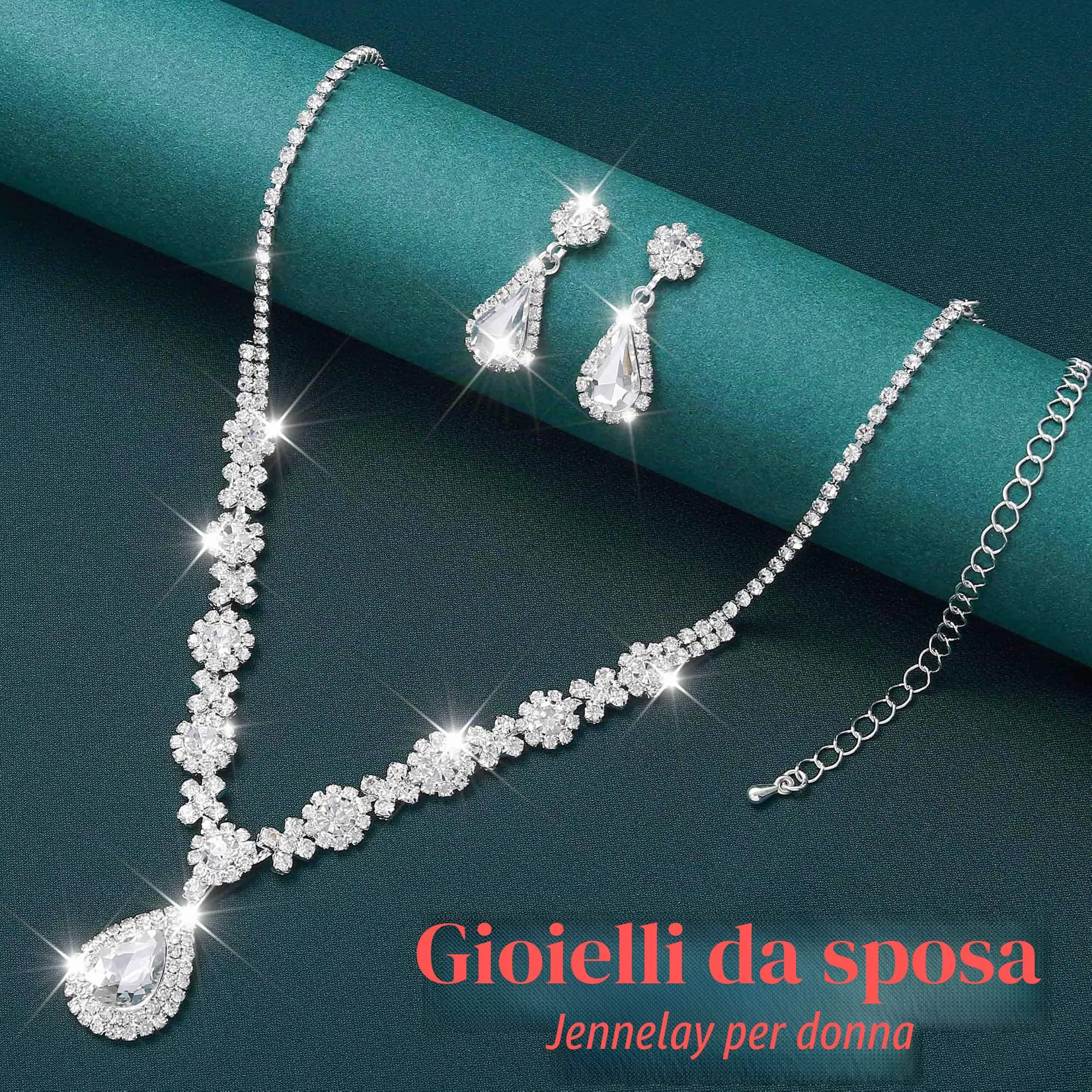 Fashband Set di collane da sposa argento ciondolo orecchini set di gioielli per la sposa matrimonio strass ballo di fine anno collane accessori per donne - immagine 2
