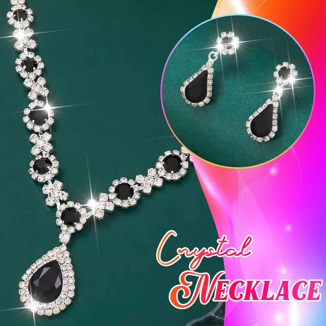 Fashband Set di collane da sposa, orecchini con ciondolo nero, set di gioielli per la sposa, matrimonio, strass, collane da ballo, accessori per donne - immagine 6