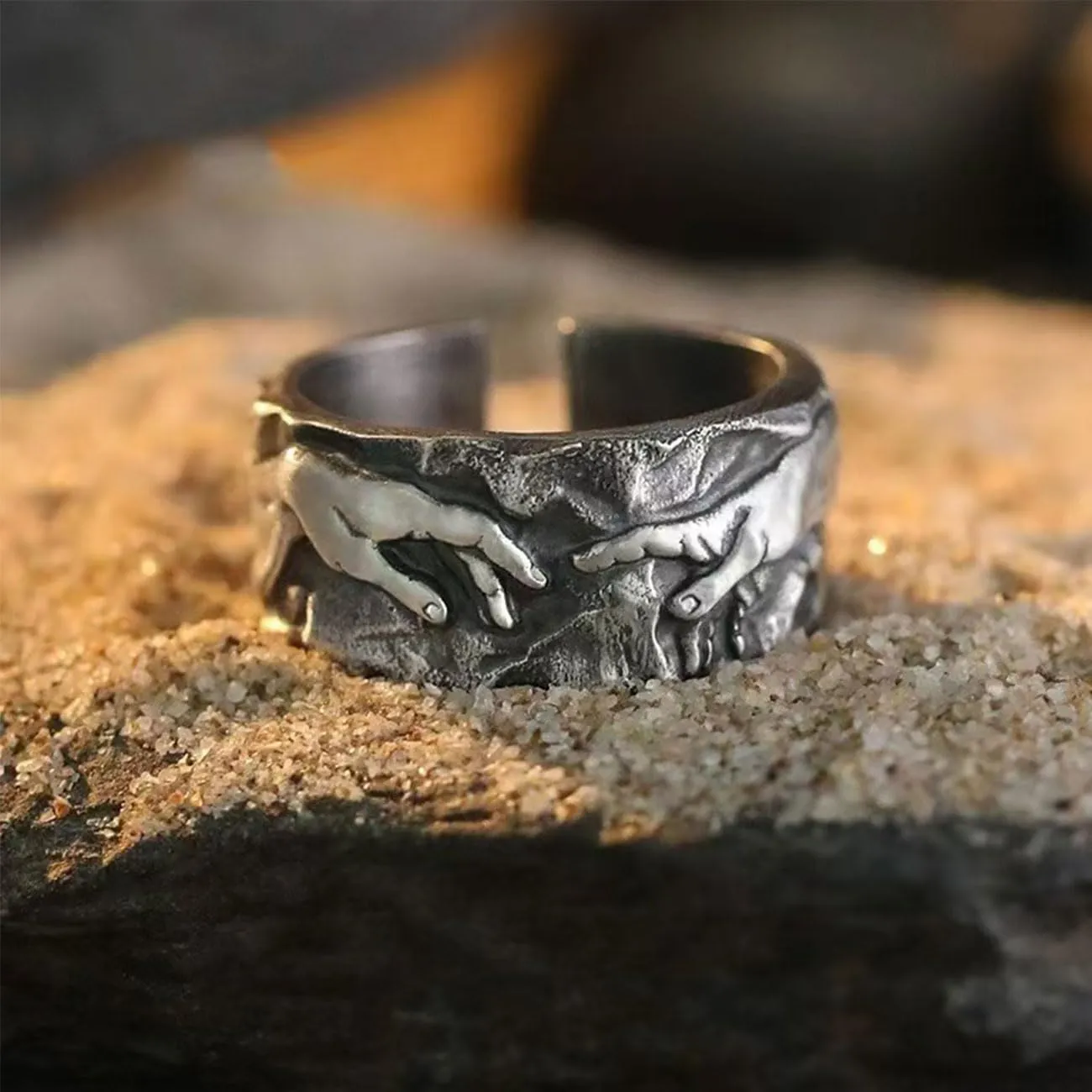 Auriselle Anello da Uomo Regolabile Mano di Dio Vintage Viking Retro Aperto Anello da Pollice Gotico Gioielli Regali per Uomini Ragazzi Padre - immagine 2