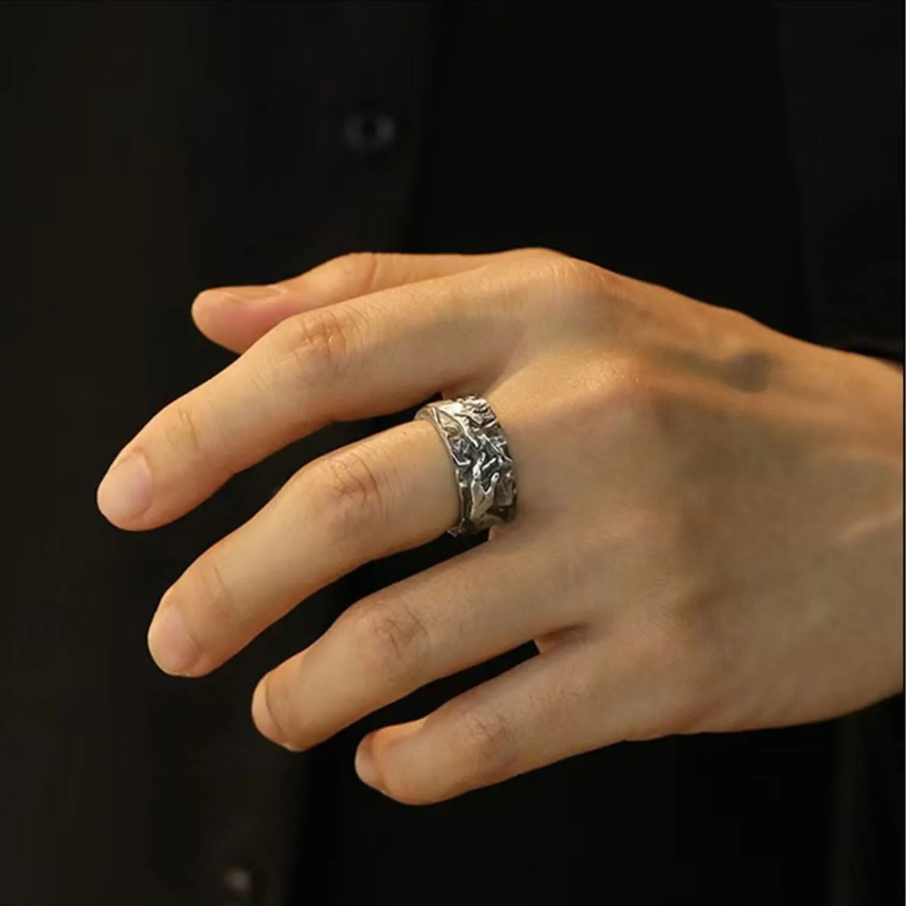 Auriselle Anello da Uomo Regolabile Mano di Dio Vintage Viking Retro Aperto Anello da Pollice Gotico Gioielli Regali per Uomini Ragazzi Padre - immagine 3