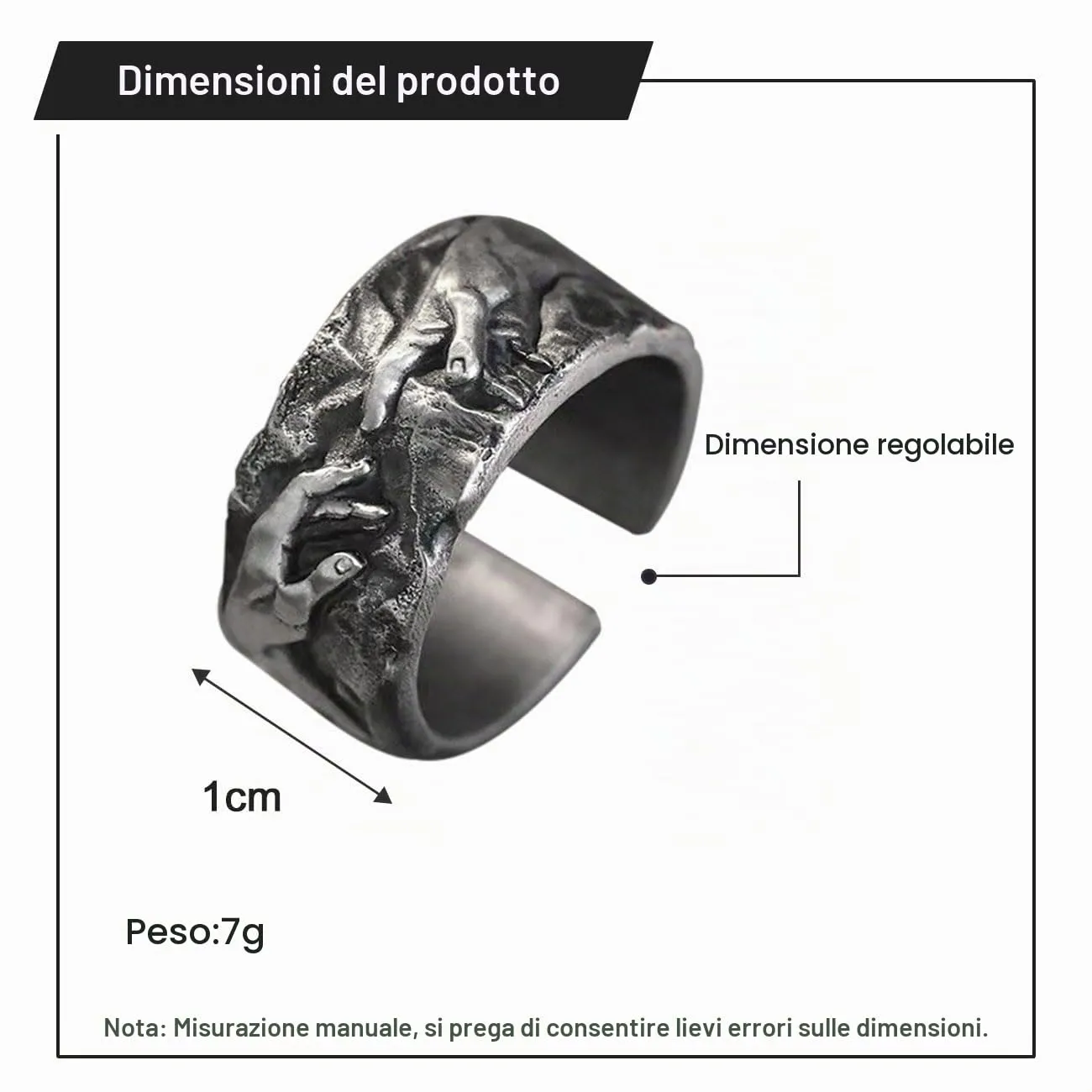Auriselle Anello da Uomo Regolabile Mano di Dio Vintage Viking Retro Aperto Anello da Pollice Gotico Gioielli Regali per Uomini Ragazzi Padre - immagine 6