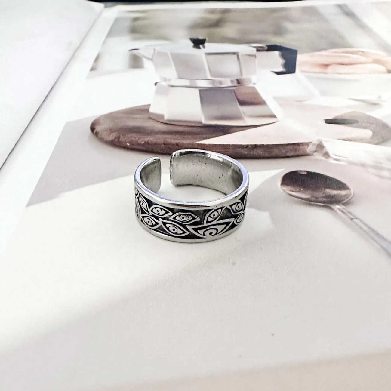 Auriselle Anello da Uomo Regolabile Occhio del Diavolo Vintage Vichingo Retrò Aperto Anello da Pollice Gotico Gioielli Regali per Uomini Ragazzi Padre - immagine 2