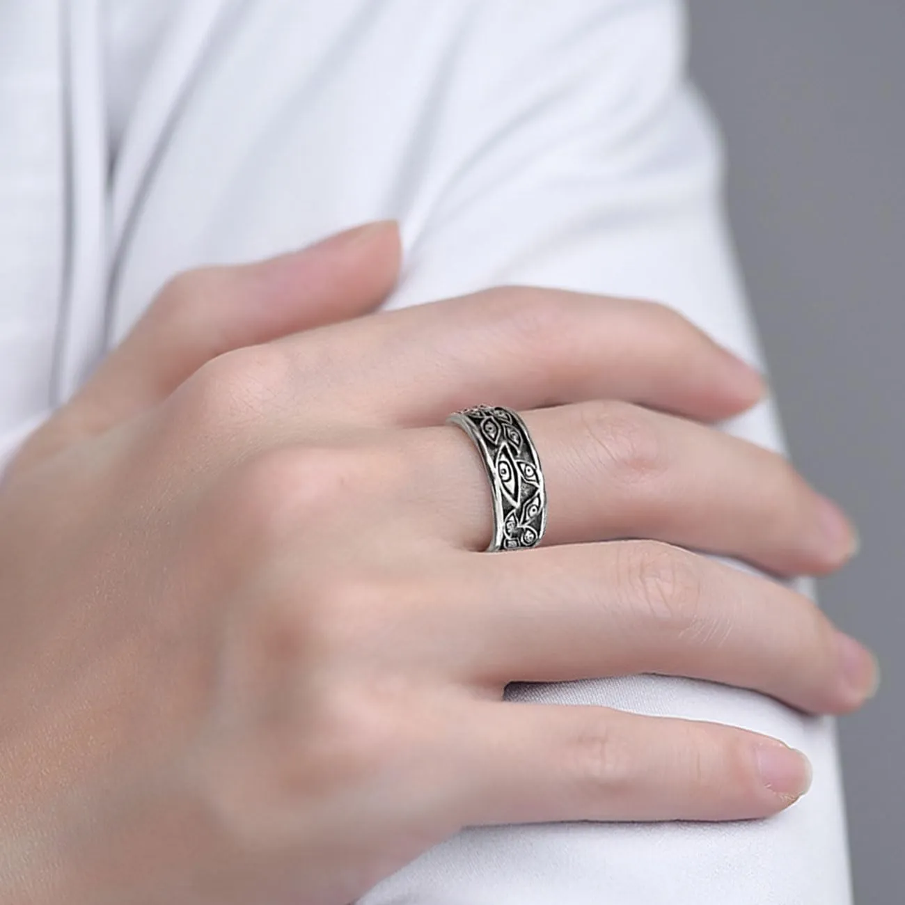 Auriselle Anello da Uomo Regolabile Occhio del Diavolo Vintage Vichingo Retrò Aperto Anello da Pollice Gotico Gioielli Regali per Uomini Ragazzi Padre - immagine 4