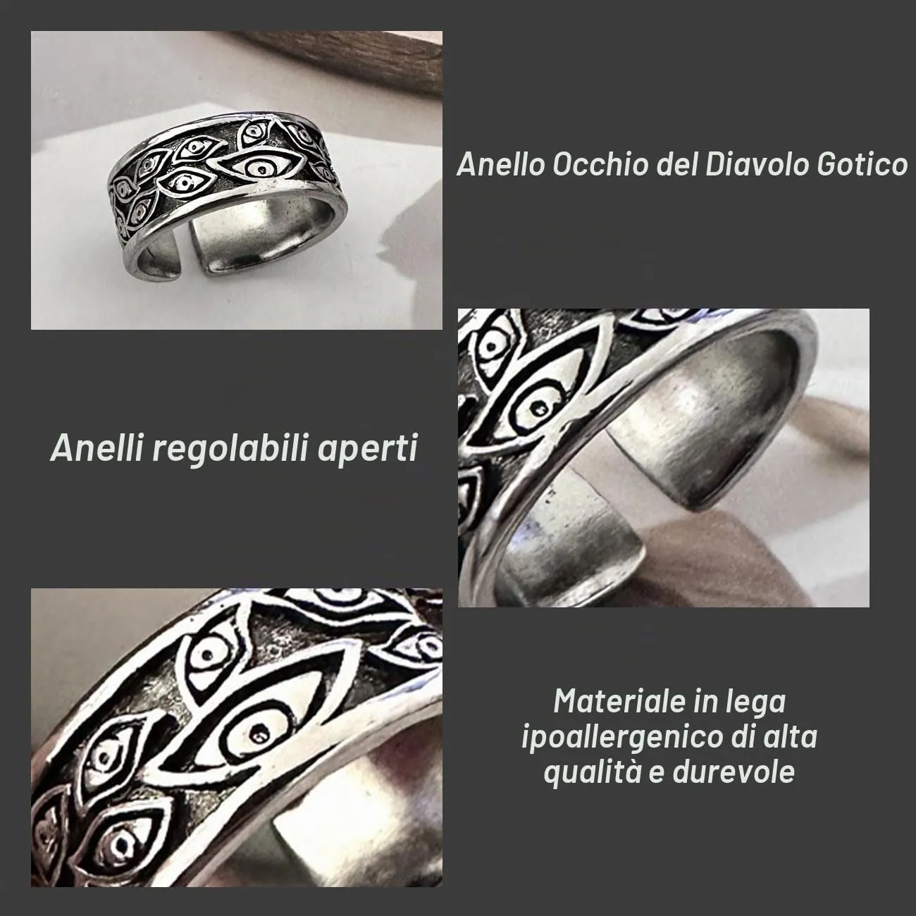 Auriselle Anello da Uomo Regolabile Occhio del Diavolo Vintage Vichingo Retrò Aperto Anello da Pollice Gotico Gioielli Regali per Uomini Ragazzi Padre - immagine 5