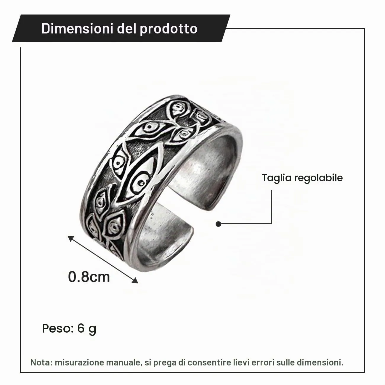 Auriselle Anello da Uomo Regolabile Occhio del Diavolo Vintage Vichingo Retrò Aperto Anello da Pollice Gotico Gioielli Regali per Uomini Ragazzi Padre - immagine 6