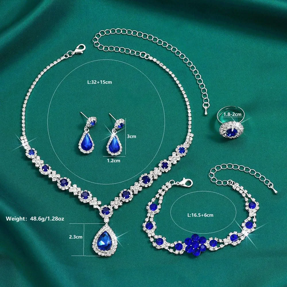 XFSRG Parure Gioielli per Donna Ragazze Eleganti Crystalline Pendente Collana Orecchini Regolabile Anelli Set Gioielli Set Regalo per le Donne Partito - immagine 2