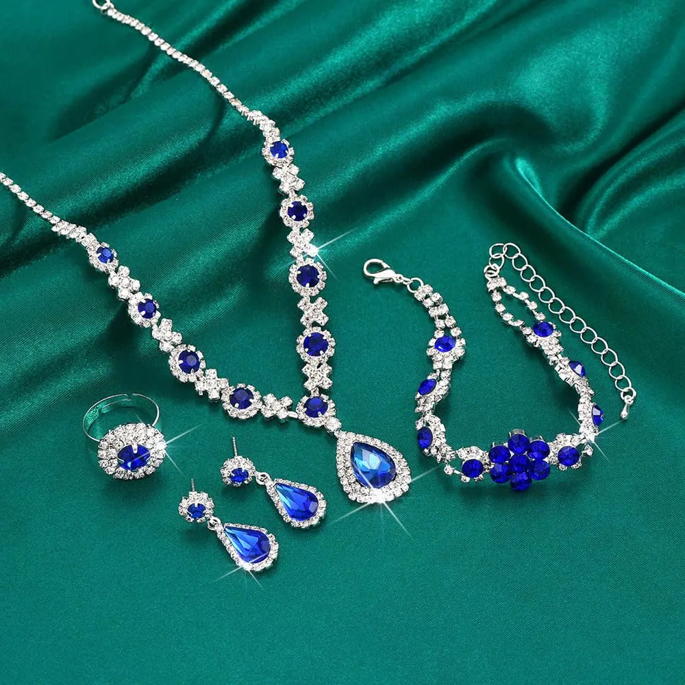 XFSRG Parure Gioielli per Donna Ragazze Eleganti Crystalline Pendente Collana Orecchini Regolabile Anelli Set Gioielli Set Regalo per le Donne Partito - immagine 3