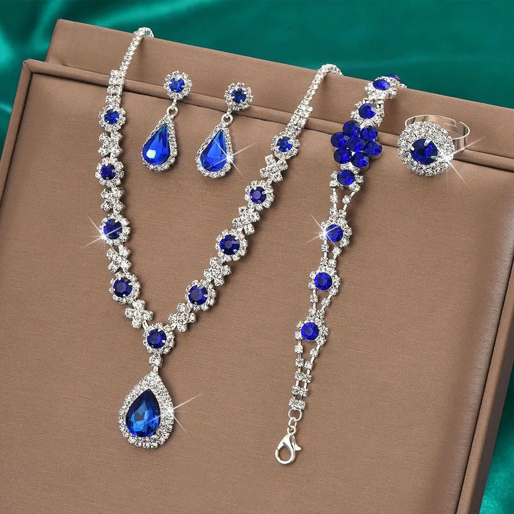 XFSRG Parure Gioielli per Donna Ragazze Eleganti Crystalline Pendente Collana Orecchini Regolabile Anelli Set Gioielli Set Regalo per le Donne Partito - immagine 4