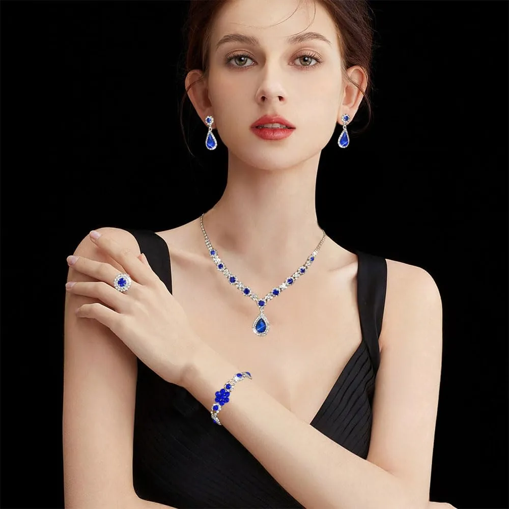 XFSRG Parure Gioielli per Donna Ragazze Eleganti Crystalline Pendente Collana Orecchini Regolabile Anelli Set Gioielli Set Regalo per le Donne Partito - immagine 7