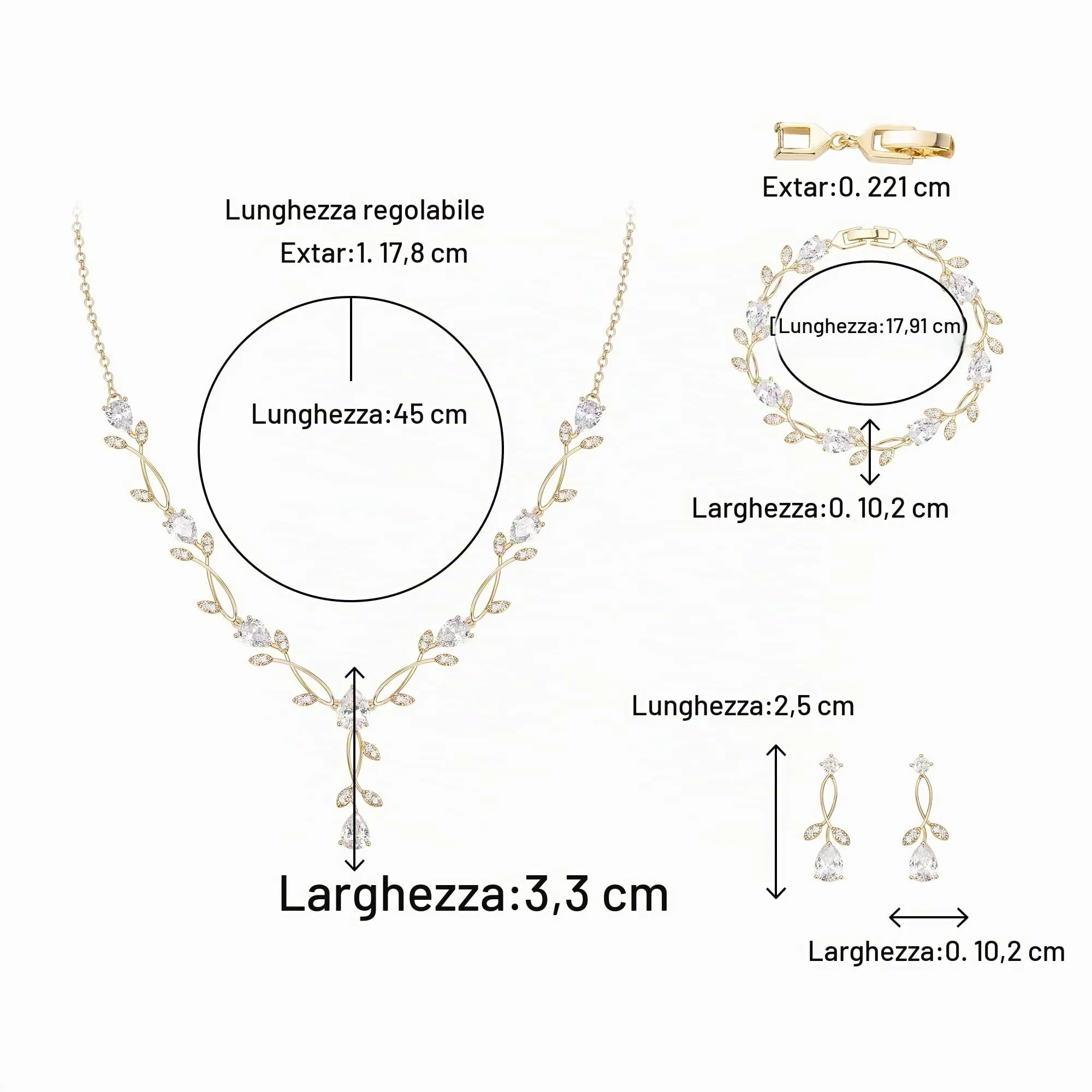 Clearine - Set di gioielli in zirconia per donne spose, con brillanti orecchini a goccia, collana con ciondolo a foglia e braccialetto per ballo di fine anno - immagine 4