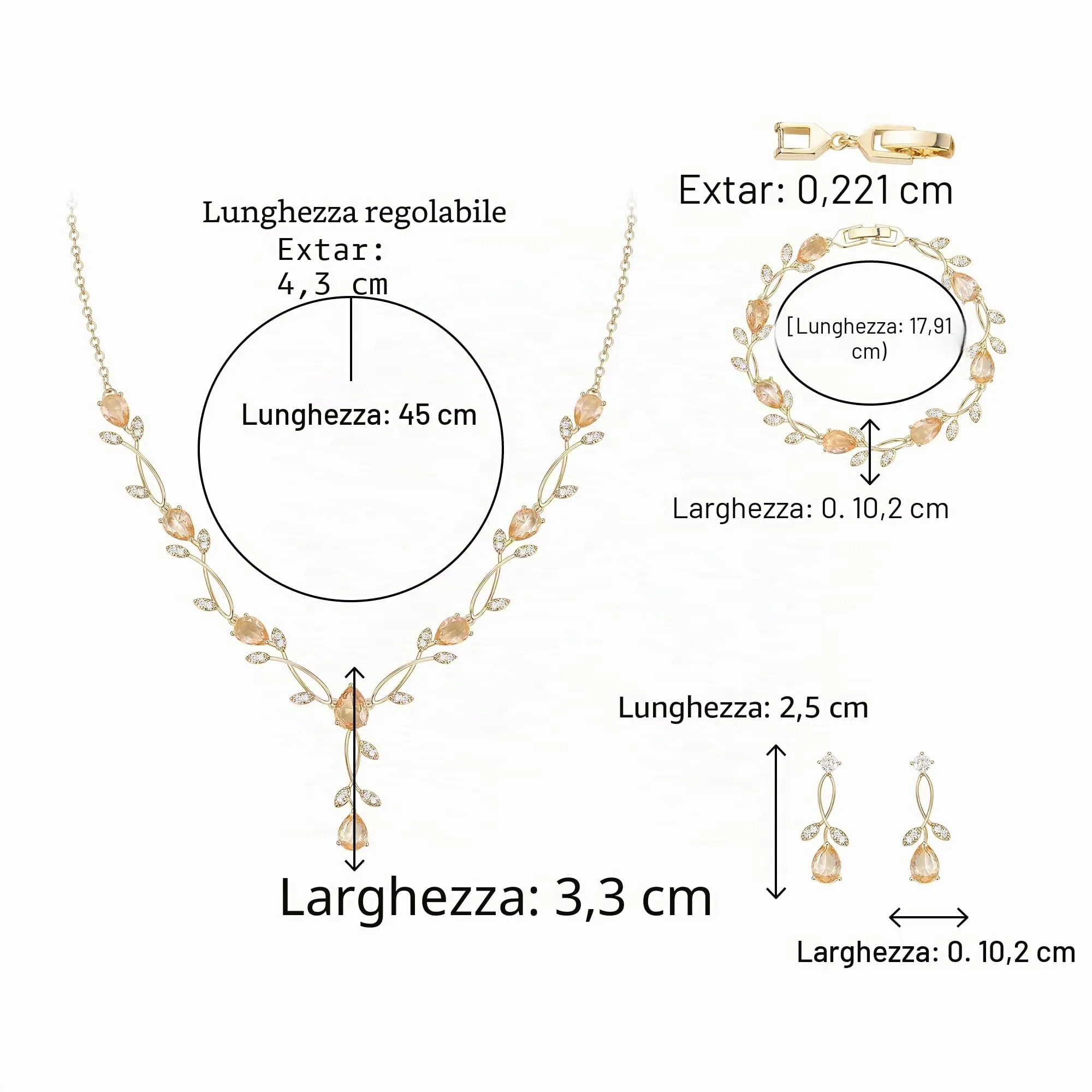 Clearine - Set di gioielli in zirconia per donne spose, collana con ciondolo a goccia e foglia, orecchini e braccialetto per ballo di fine anno - immagine 5