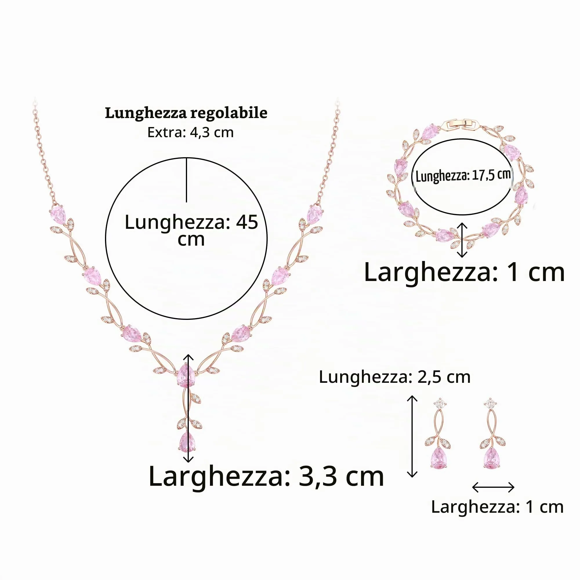 Clearine - Set di gioielli in zirconia per donne spose, collana con ciondolo a goccia e foglia, orecchini e braccialetto per ballo di fine anno - immagine 4