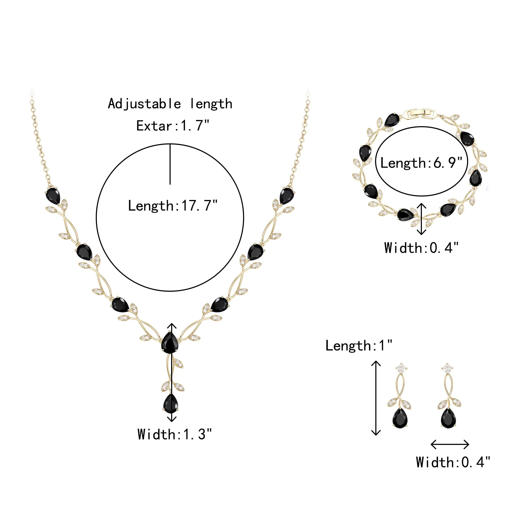 Clearine - Set di gioielli in zirconia per donne spose, collana con ciondolo a goccia e foglia, orecchini e bracciale con pietra di nascita a marquise per ballo di fine anno - immagine 4
