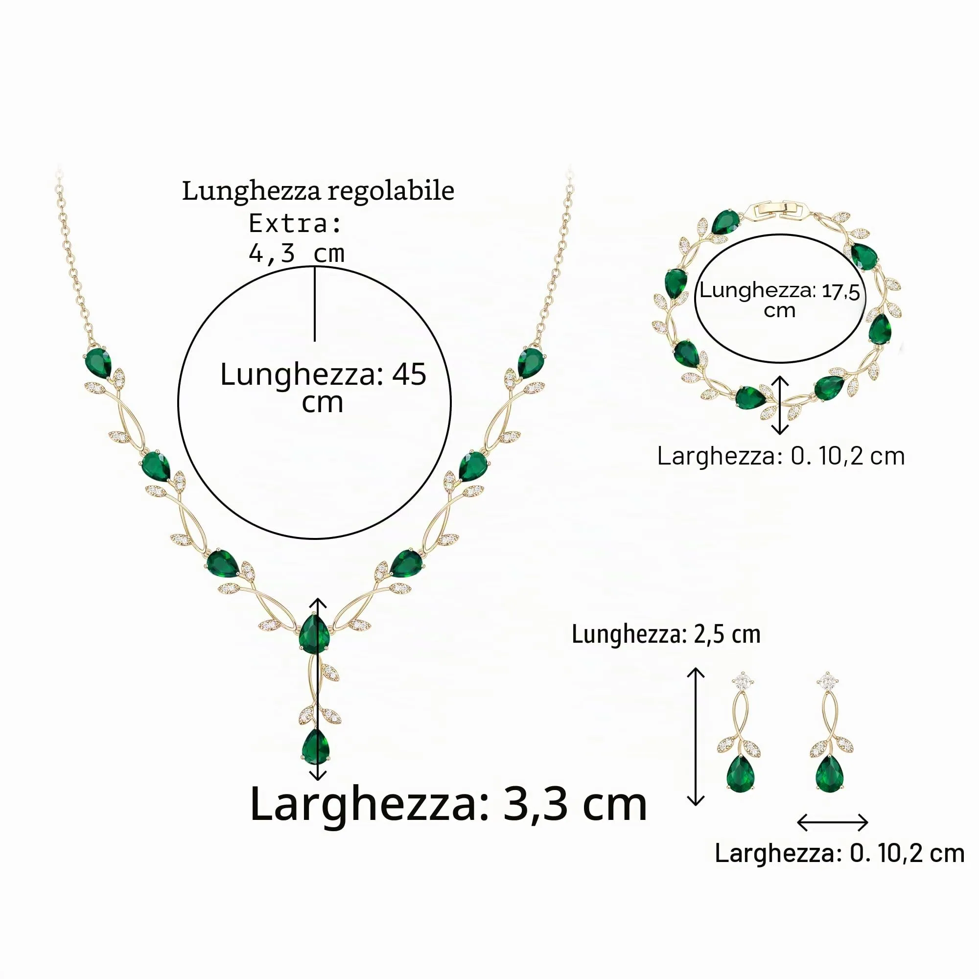 Clearine - Set di gioielli in zirconia per donne spose, collana con ciondolo a goccia e foglia, orecchini e bracciale con zirconia scintillante, set per ballo di fine anno e feste, 7.3 inches x 1.3 - immagine 4