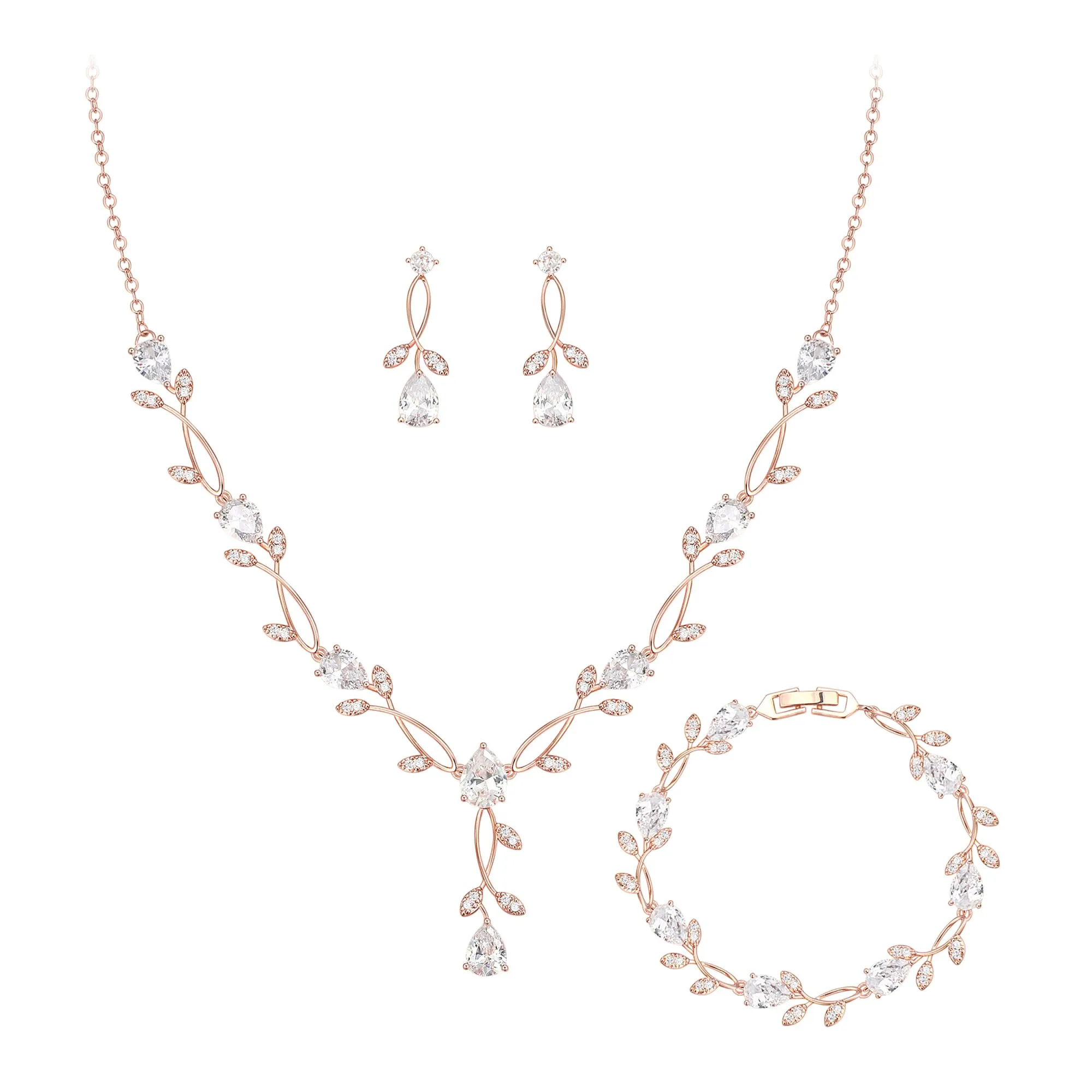 Clearine Set di gioielli da sposa con zirconia cubica - Collana e orecchini - Braccialetto per ballo di fine anno, Zirconia cubica - immagine 1