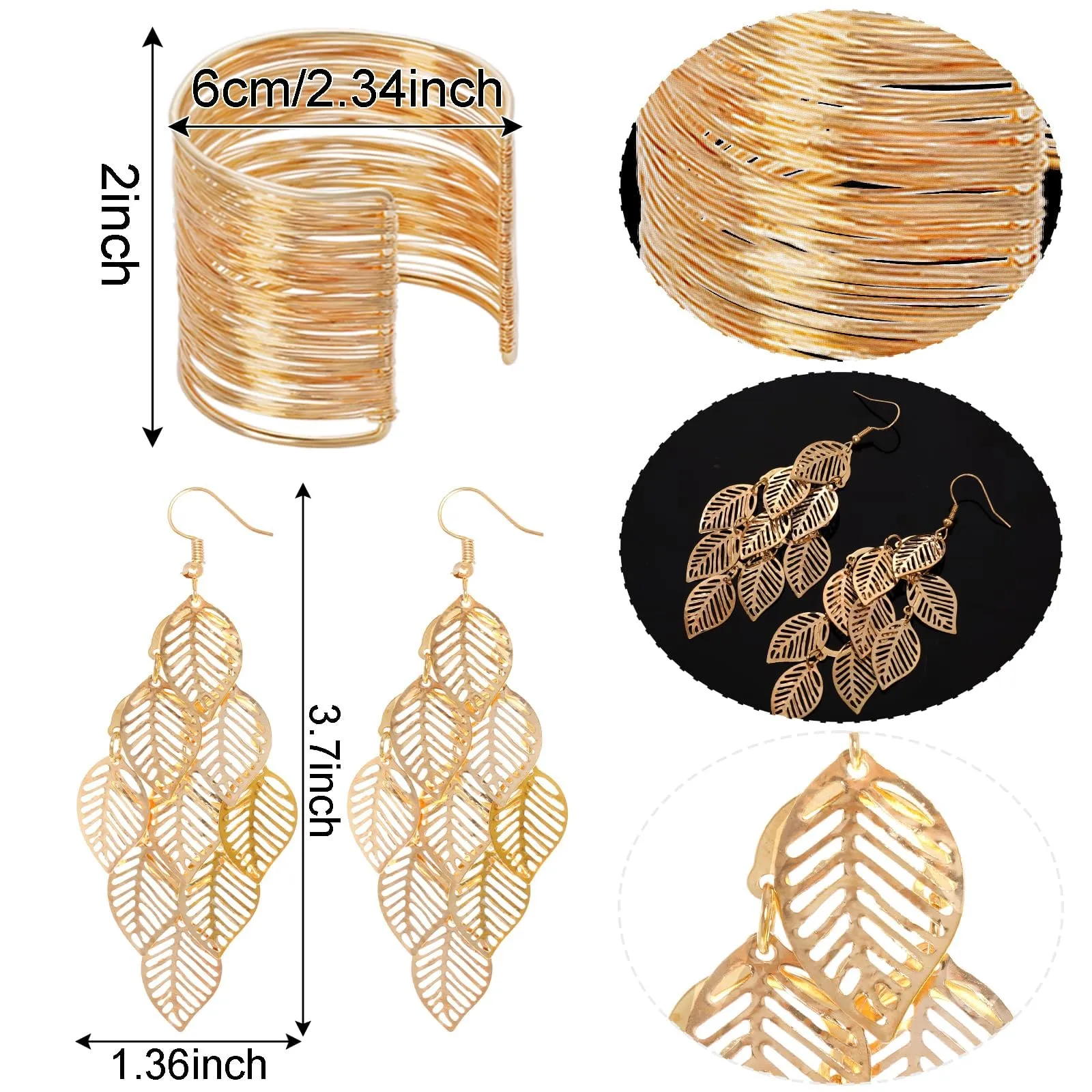Set di Accessori per Costume da Dea Greca, Corona di Foglie Romane, Bracciali da Braccio, Orecchini Pendenti, Dea Greca Gioielli Costume Accessori per Feste, Matrimonio, Halloween, Carnevale (Oro-C) - immagine 2