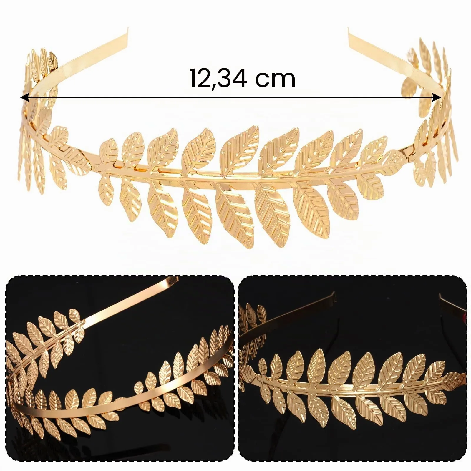 Set di Accessori per Costume da Dea Greca, Corona di Foglie Romane, Bracciali da Braccio, Orecchini Pendenti, Dea Greca Gioielli Costume Accessori per Feste, Matrimonio, Halloween, Carnevale (Oro-C) - immagine 3